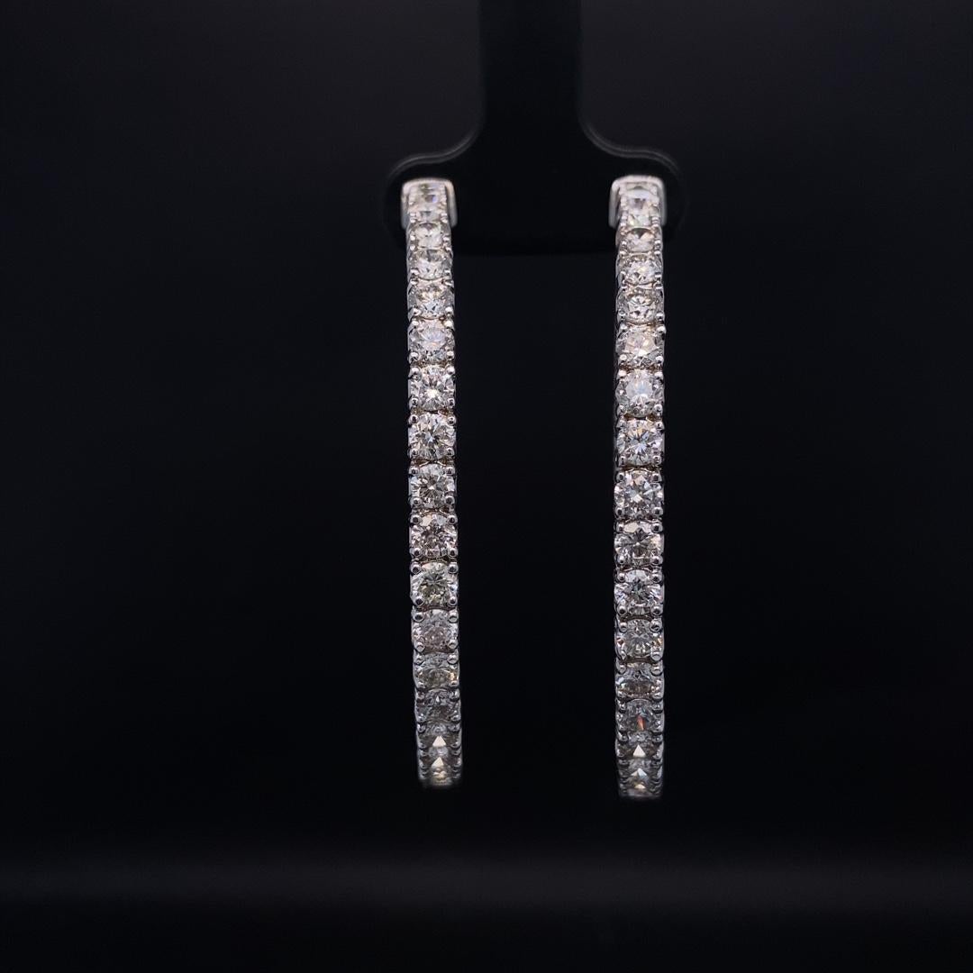  Inside Out Diamond Hoop Earrings in 18K Solid Gold For Sale 2