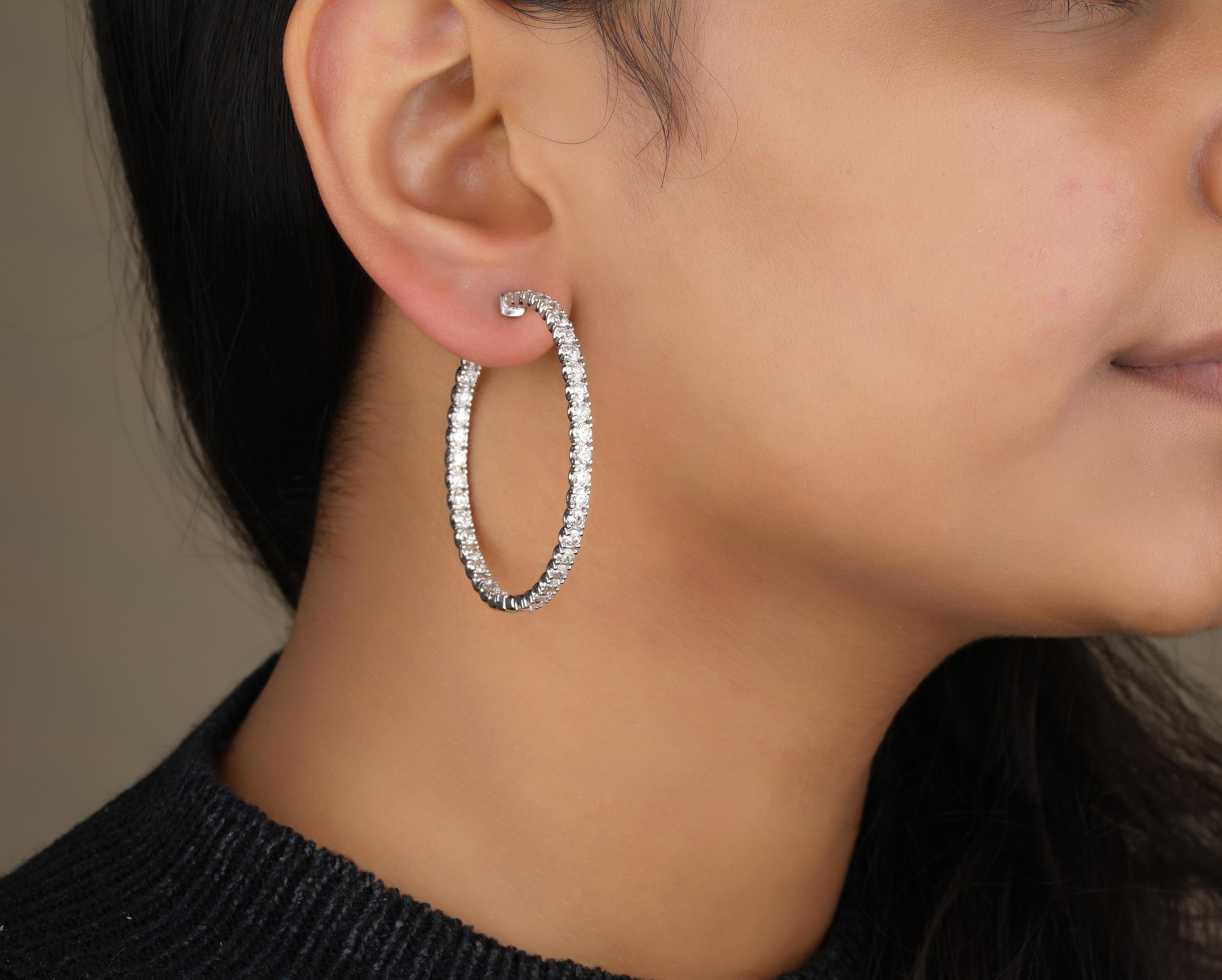  Inside Out Diamond Hoop Earrings in 18K Solid Gold For Sale 3