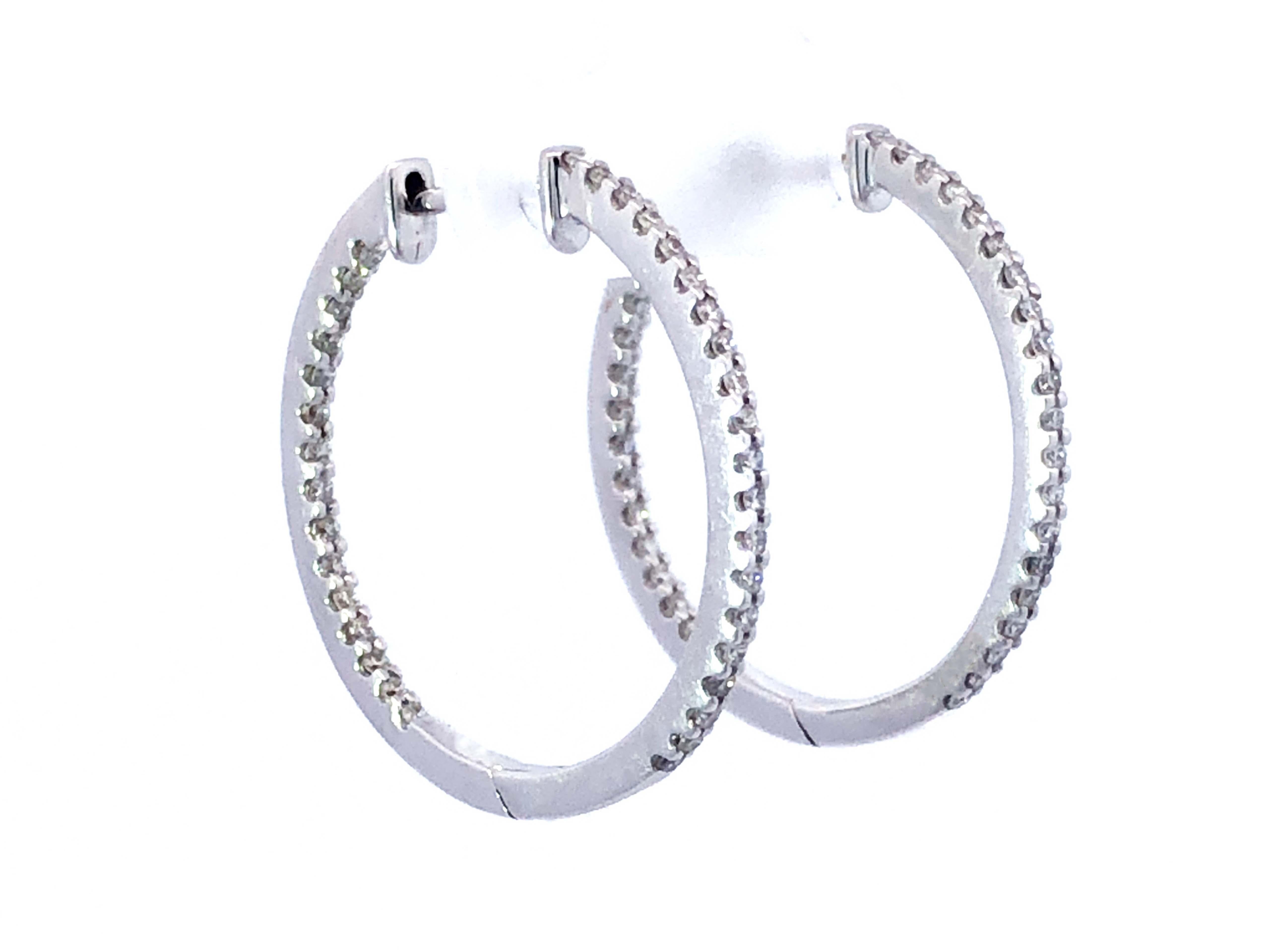 Modern Inside Out Diamond Hoop Earrings in 18K White Gold For Sale