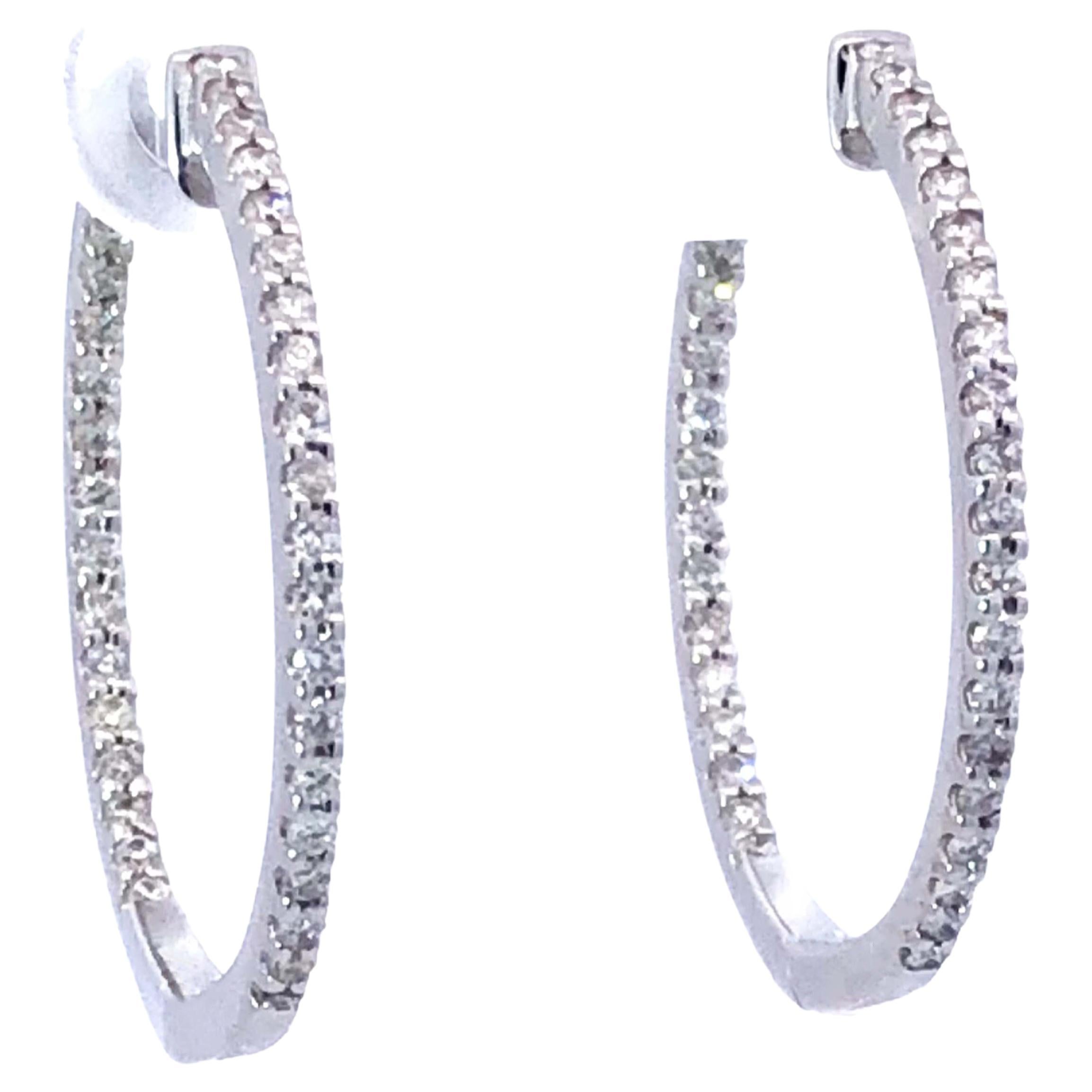 Inside Out Diamond Hoop Earrings in 18K White Gold For Sale