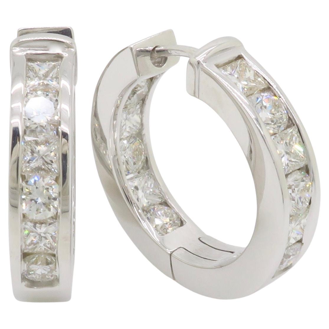 Inside Out 3.70CTW Diamond Hoop Earrings with Round & Princess Cut Diamonds