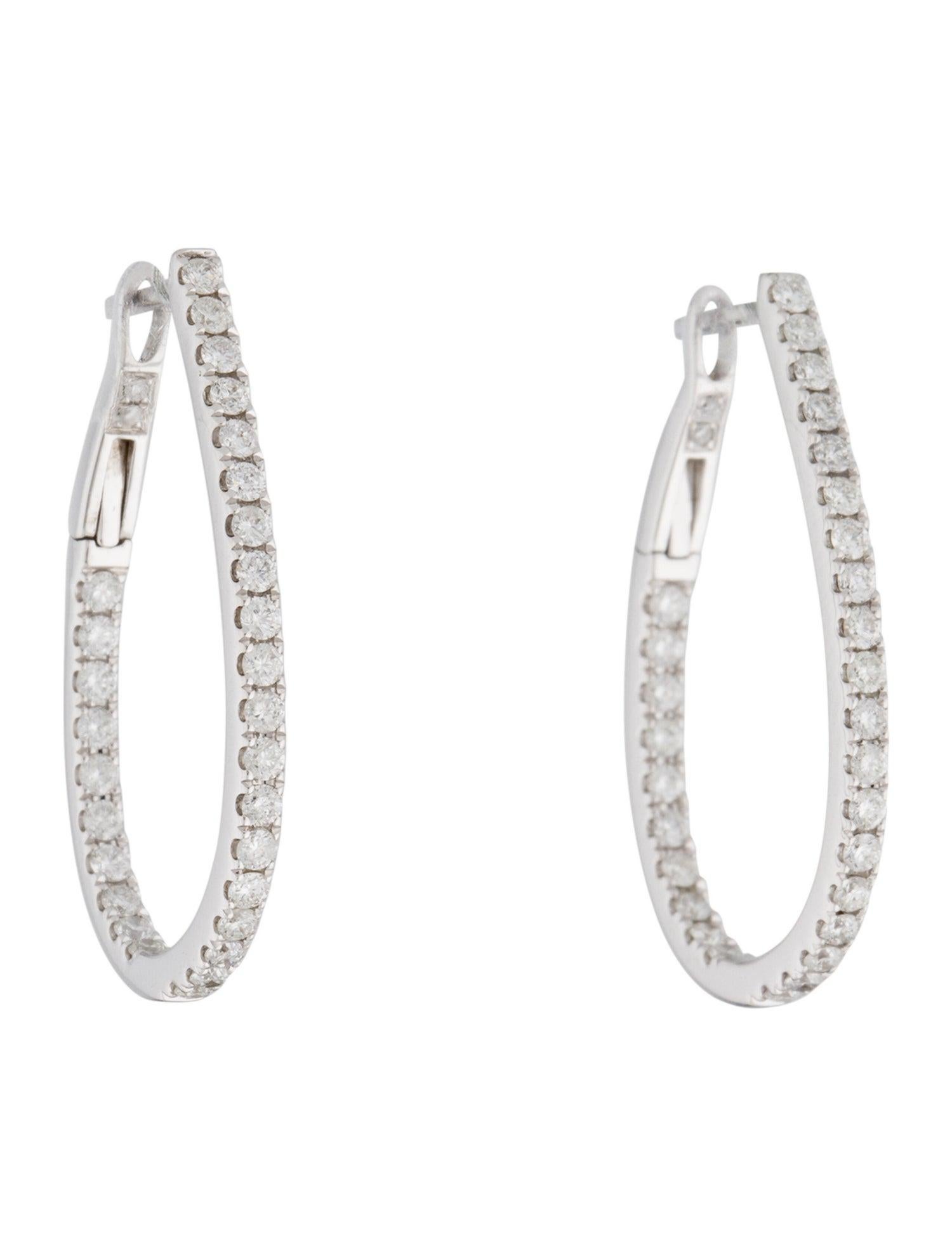 Quality Diamond Hoops: Made from real 14k gold and 62 glittering natural white approximately 0.90 ct. Certified diamonds, featuring a single row of white diamonds on the inside and outside of the earrings with a color and clarity of GH-SI. Earring