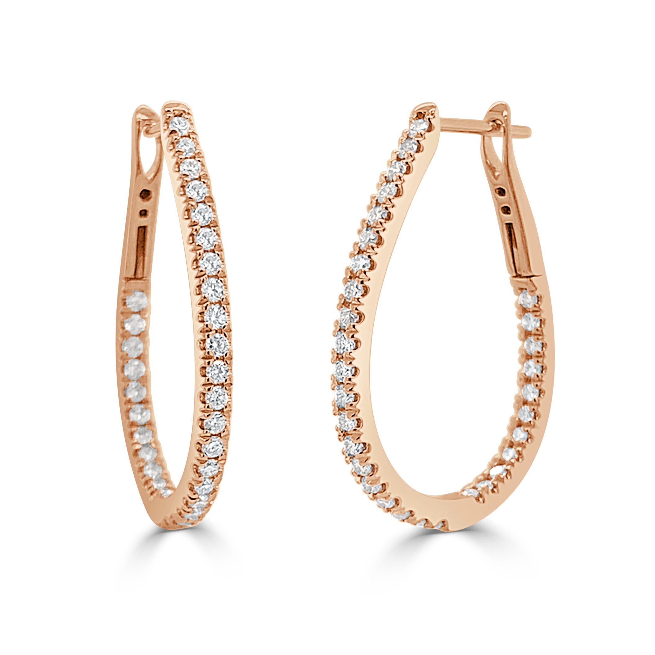 Quality Diamond Hoops: Made from real 14k gold and 82 glittering natural white approximately 1.30 ct. Certified diamonds, featuring a single row of white diamonds on the inside and outside of the earrings with a color and clarity of GH-SI. Earring