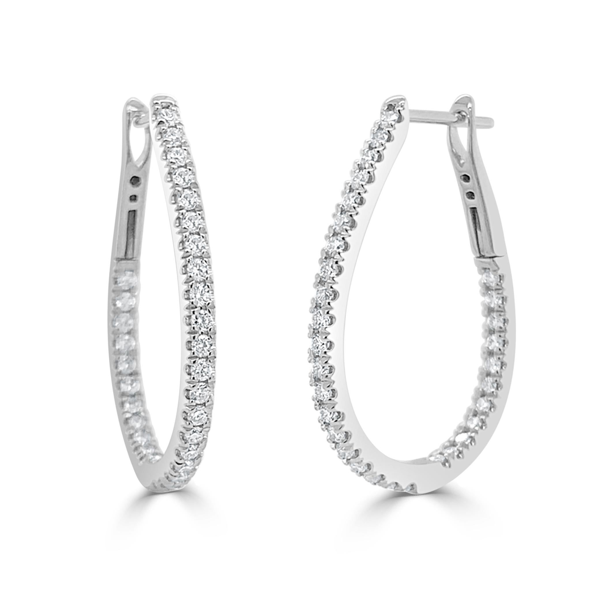 Contemporary Inside Out Diamond Pear Hoop Earrings 1.30 Ct TDW Regular 14K Gold For Sale
