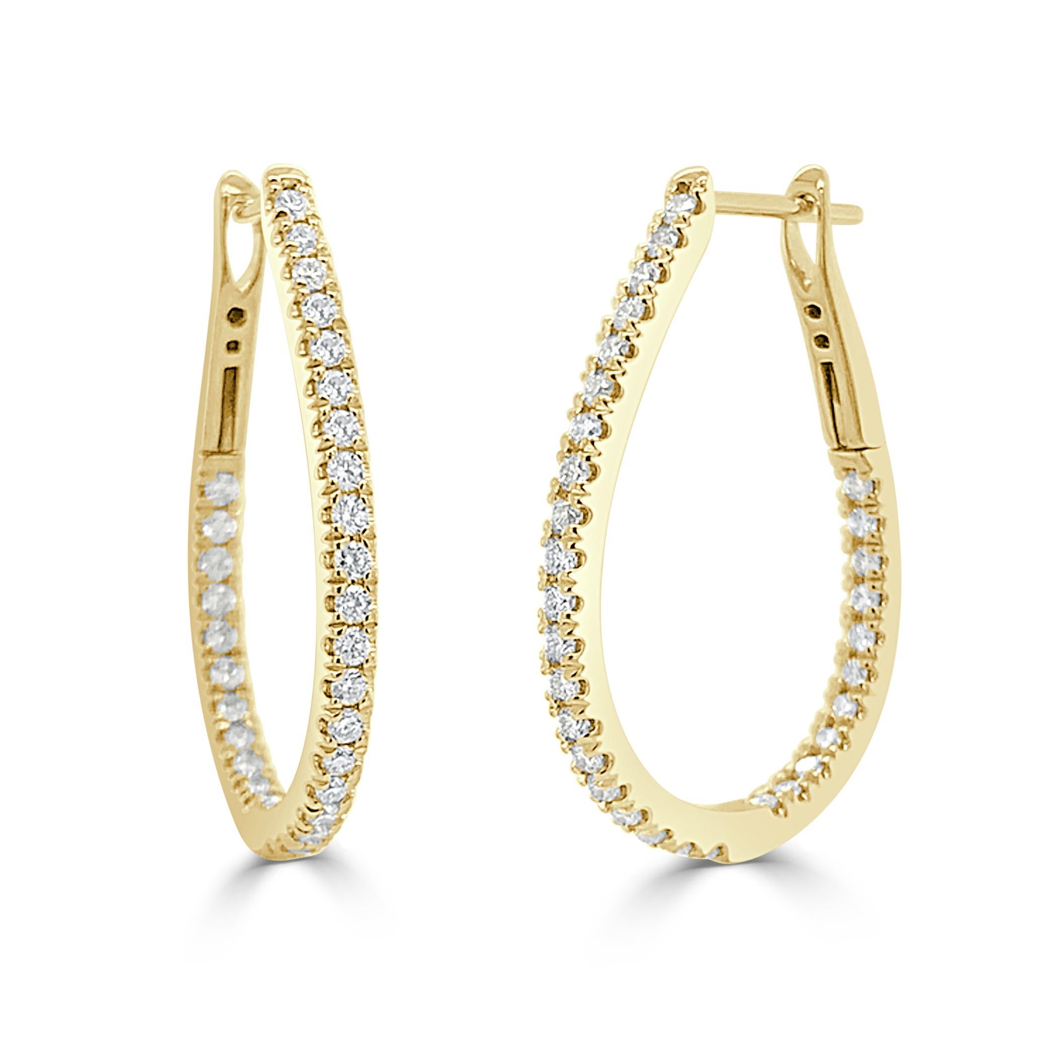 Taglio rotondo Orecchini a cerchio a pera con diamante Inside Out 1,30 ct TDW regolare in oro 14K in vendita