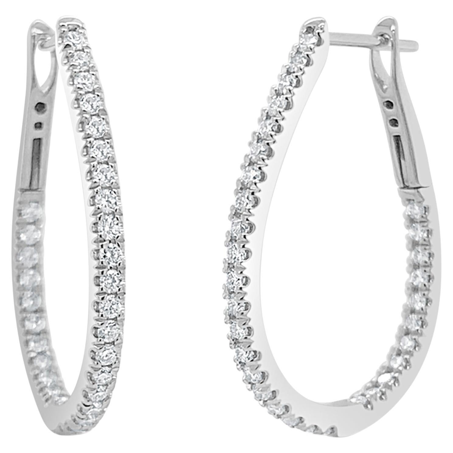 Inside Out Diamond Pear Hoop Earrings 1.30 Ct TDW Regular 14K Gold For Sale