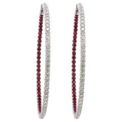 Inside Out Diamond Red Ruby Large Hoop Earrings 2.30cts 14K White Gold