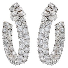 Inside Out  Double Row Of Diamond 18k White Gold Hoops Earrings