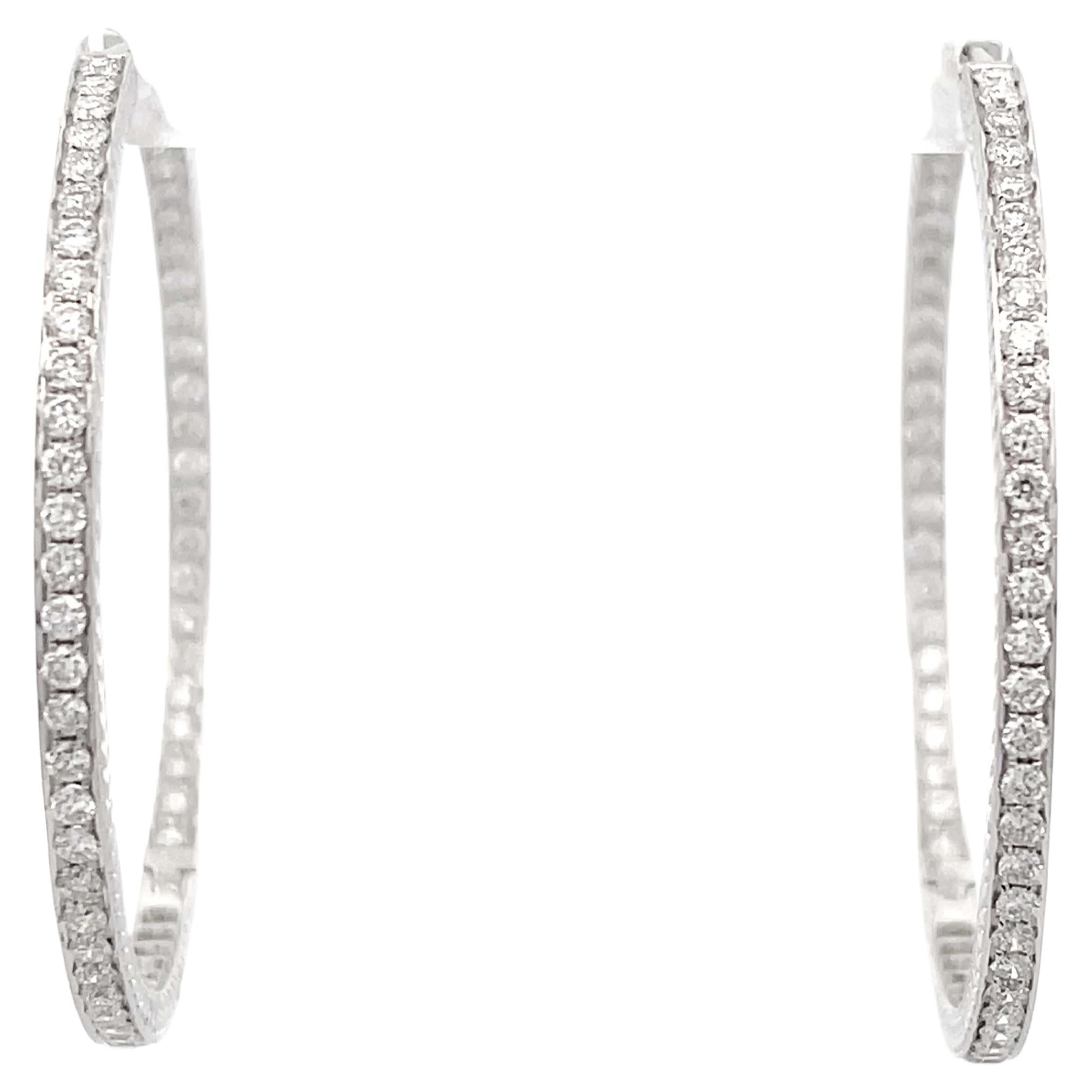 Inside Out Hand Engraved Large Diamond Hoop Earrings in 18k White Gold For Sale