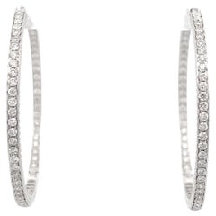 Inside Out Hand Engraved Large Diamond Hoop Earrings in 18k White Gold