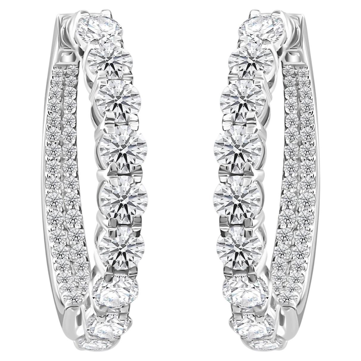 Pendientes de aro «Inside Out» de 3,25 quilates Pendientes de aro con diamantes naturales en oro blanco de 18 quilates
