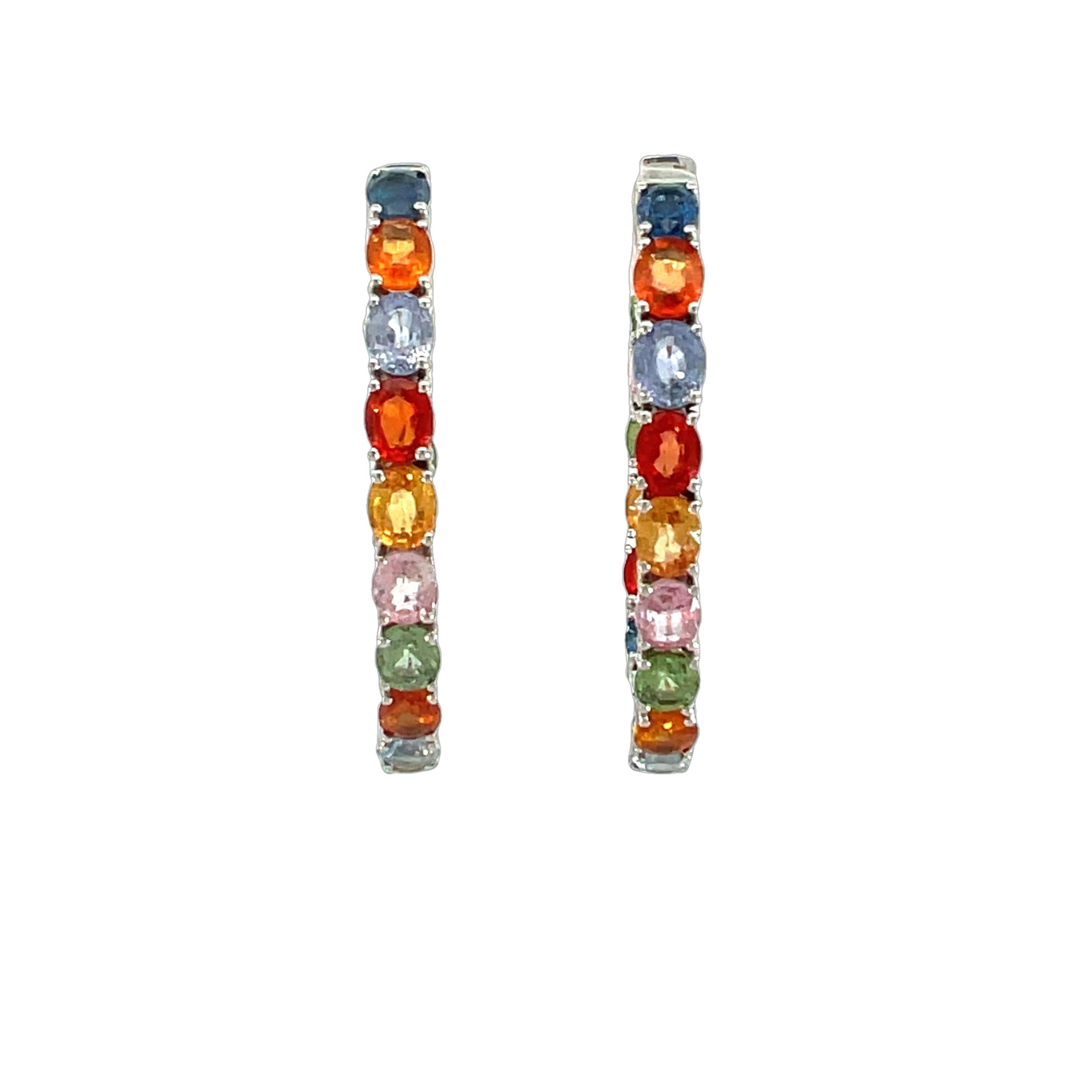 Inside-Out Hoop Earrings with Vibrant Multi-Color Sapphires For Sale 4