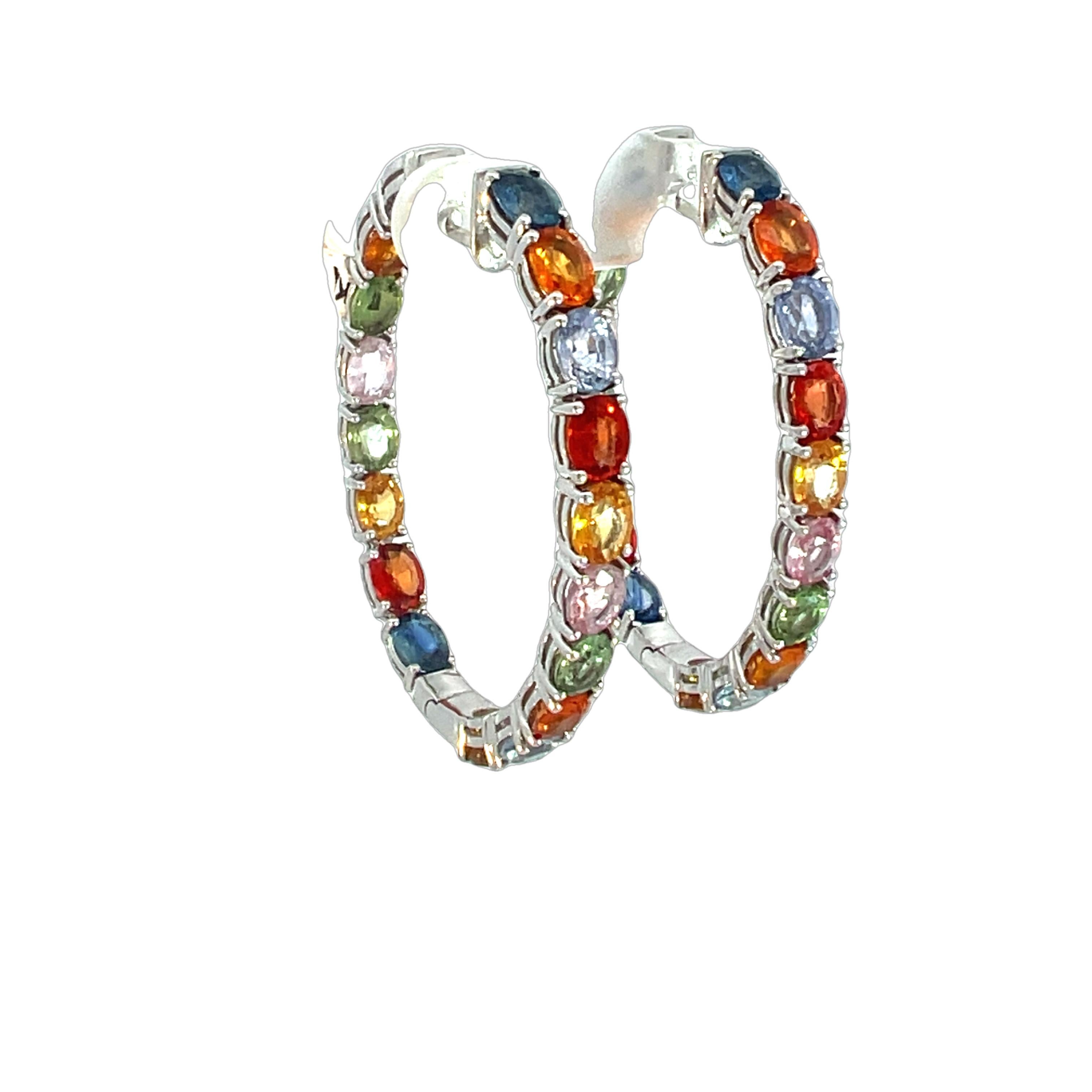 Contemporary Inside-Out Hoop Earrings with Vibrant Multi-Color Sapphires For Sale