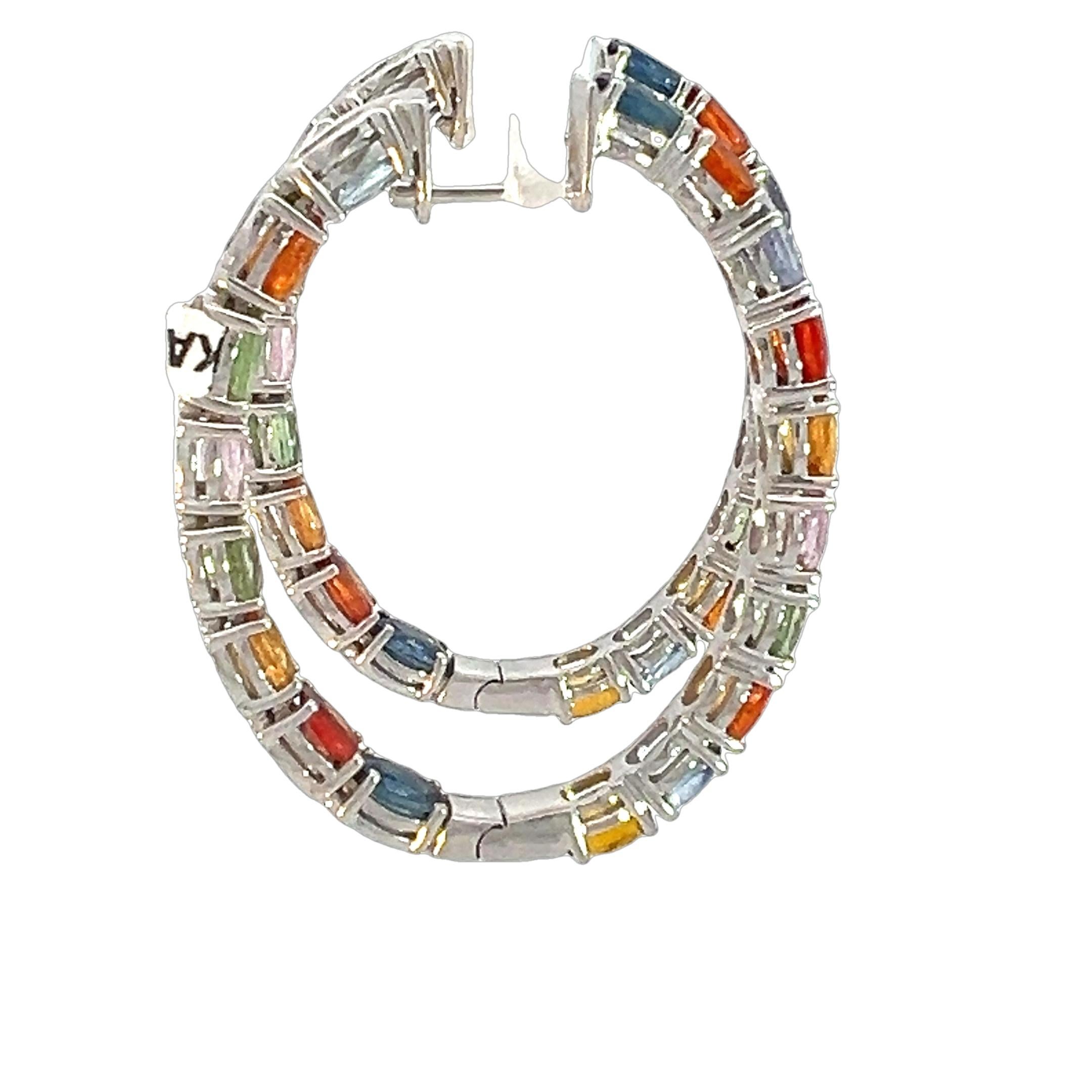 Inside-Out Hoop Earrings with Vibrant Multi-Color Sapphires In New Condition For Sale In Beverly Hills, CA