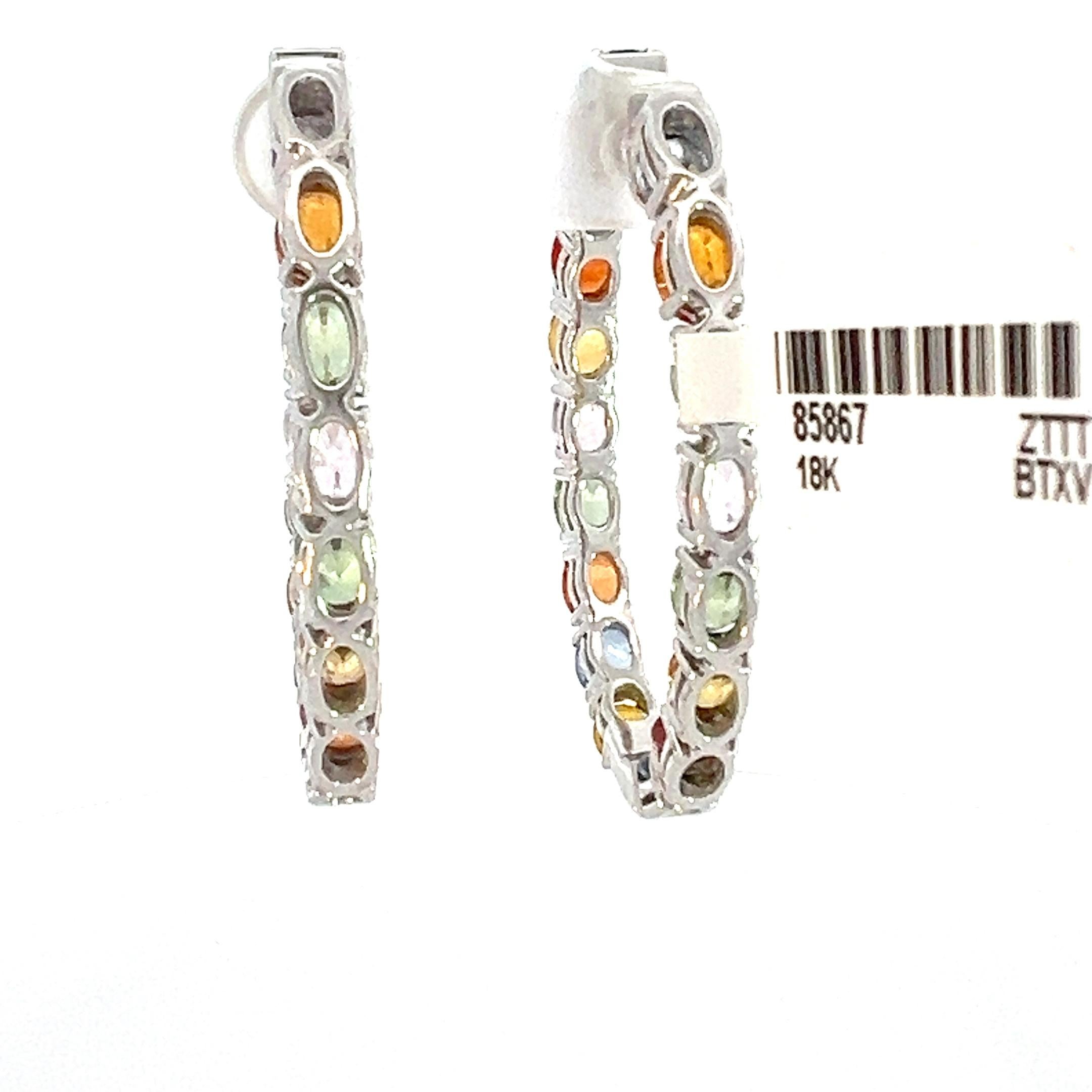 Women's or Men's Inside-Out Hoop Earrings with Vibrant Multi-Color Sapphires For Sale