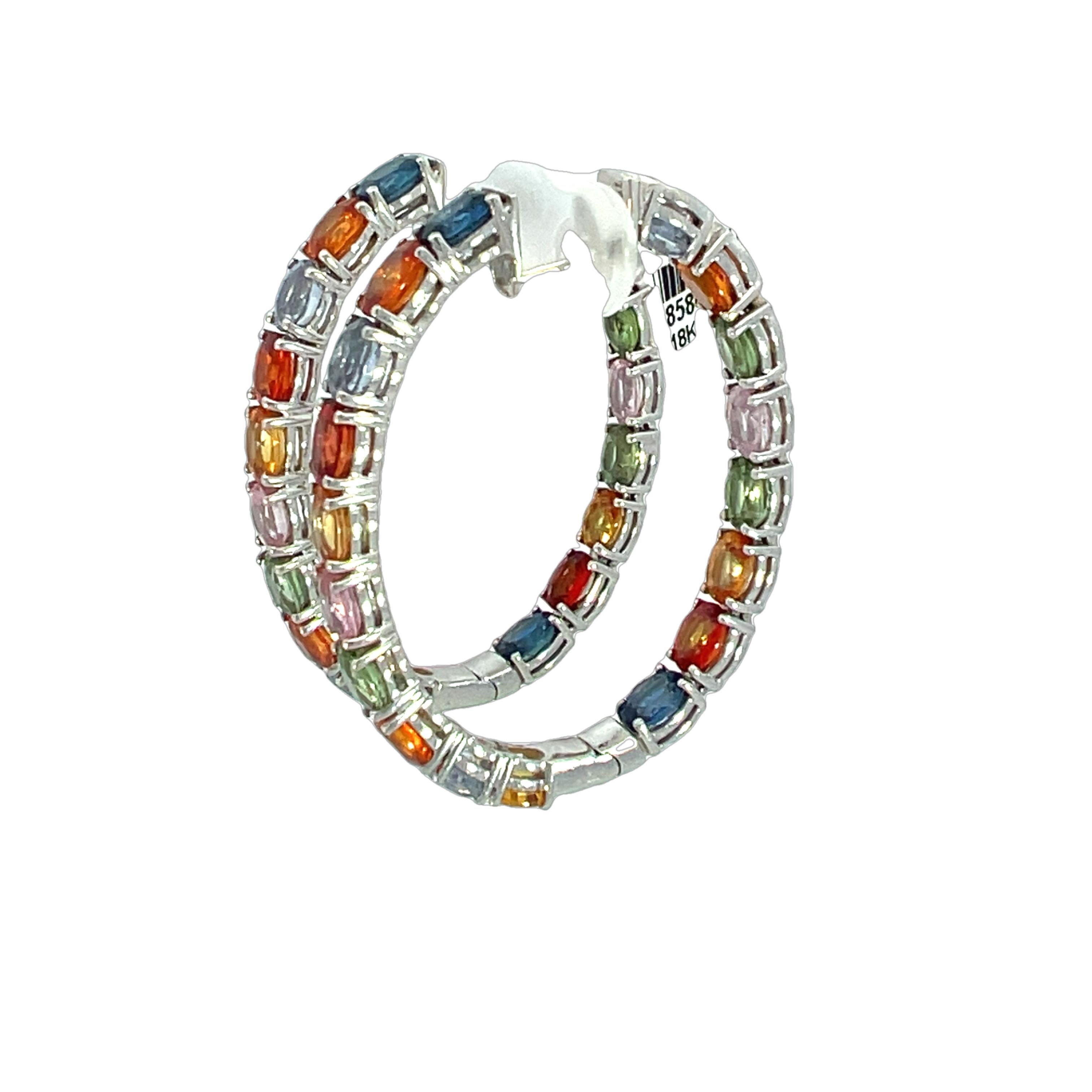 Inside-Out Hoop Earrings with Vibrant Multi-Color Sapphires For Sale 1