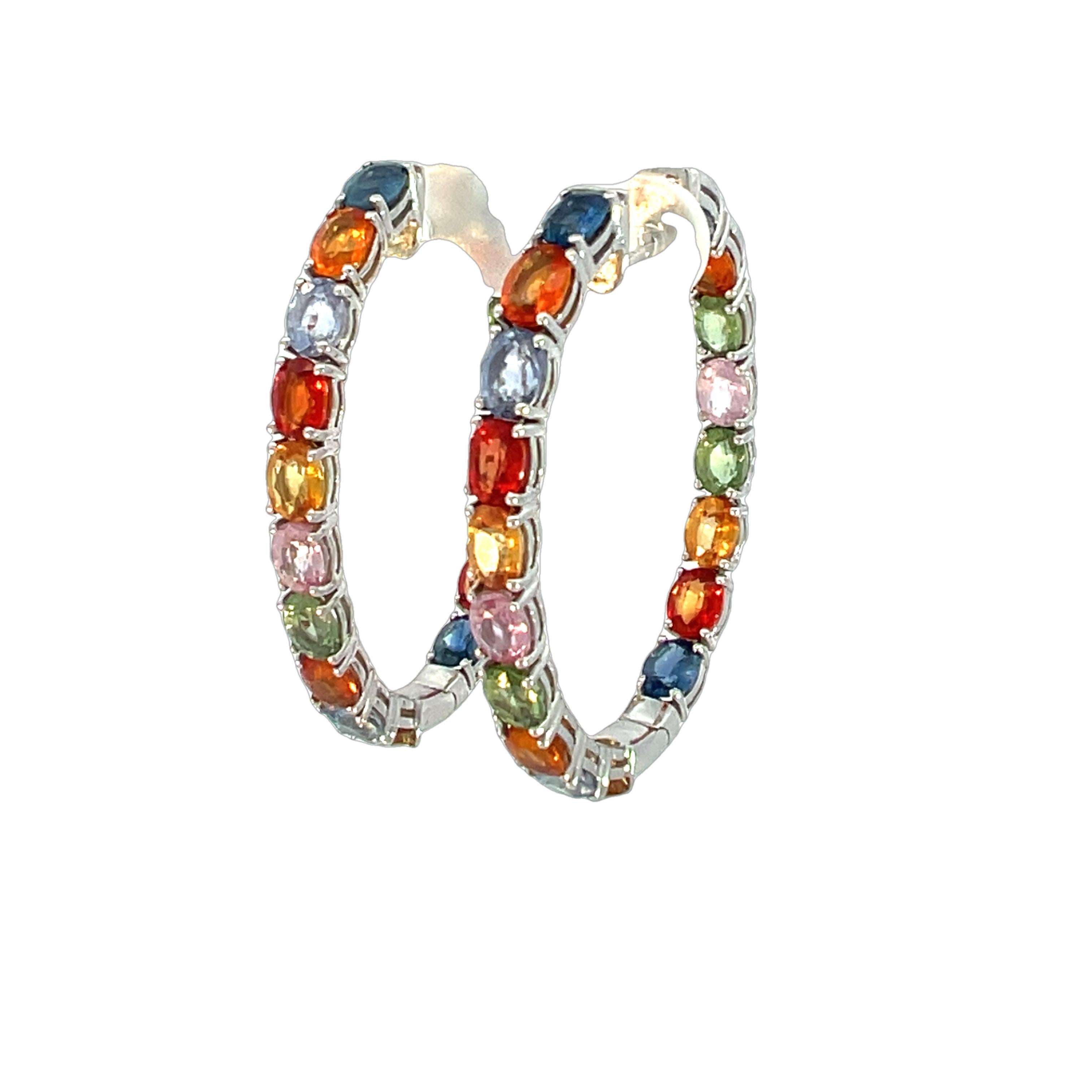 Inside-Out Hoop Earrings with Vibrant Multi-Color Sapphires For Sale 2