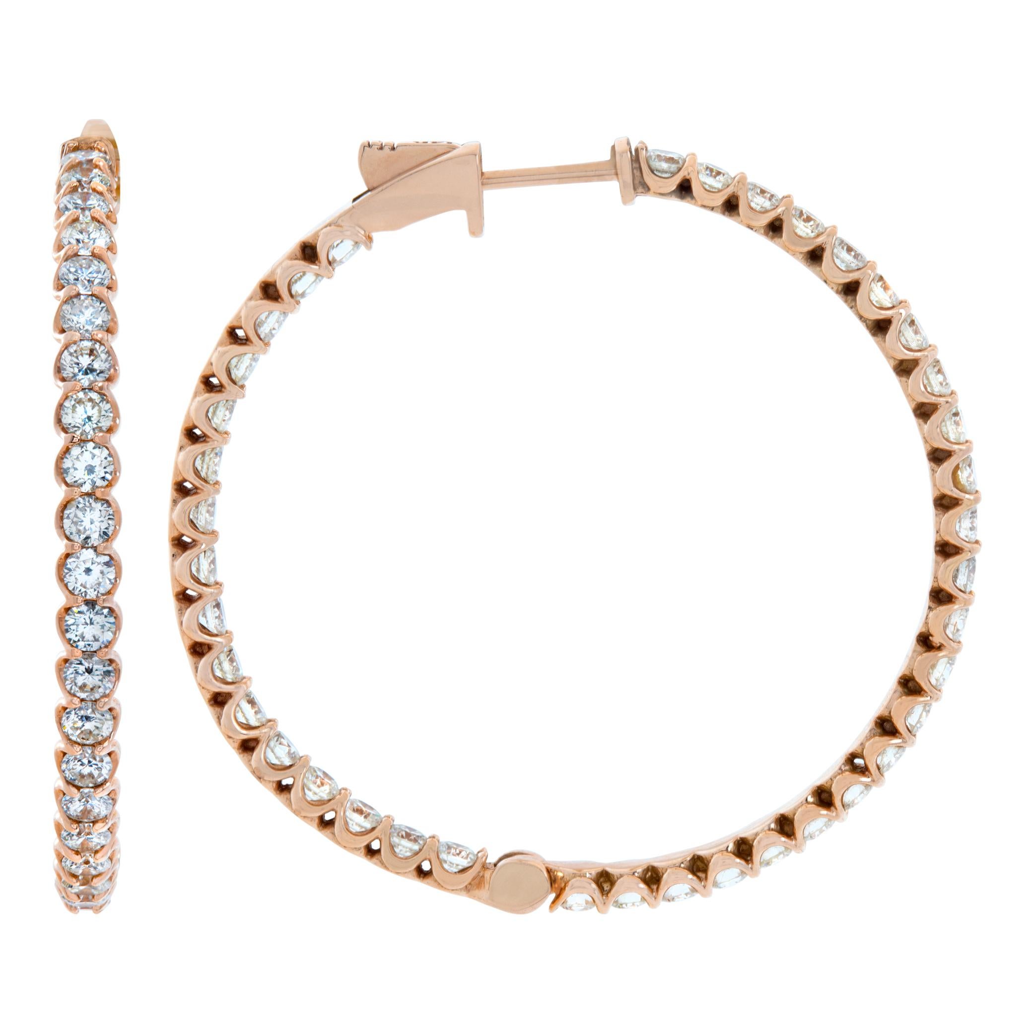 Inside-out large diamond 14k rose gold hoops In Excellent Condition For Sale In Surfside, FL