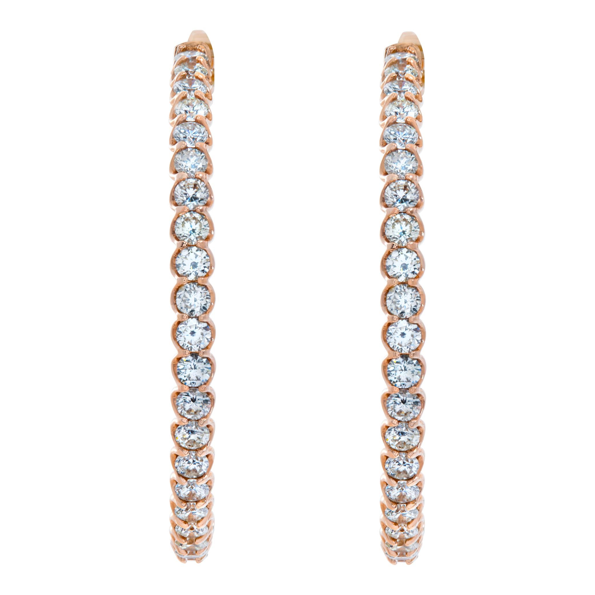 Inside-out large diamond 14k rose gold hoops