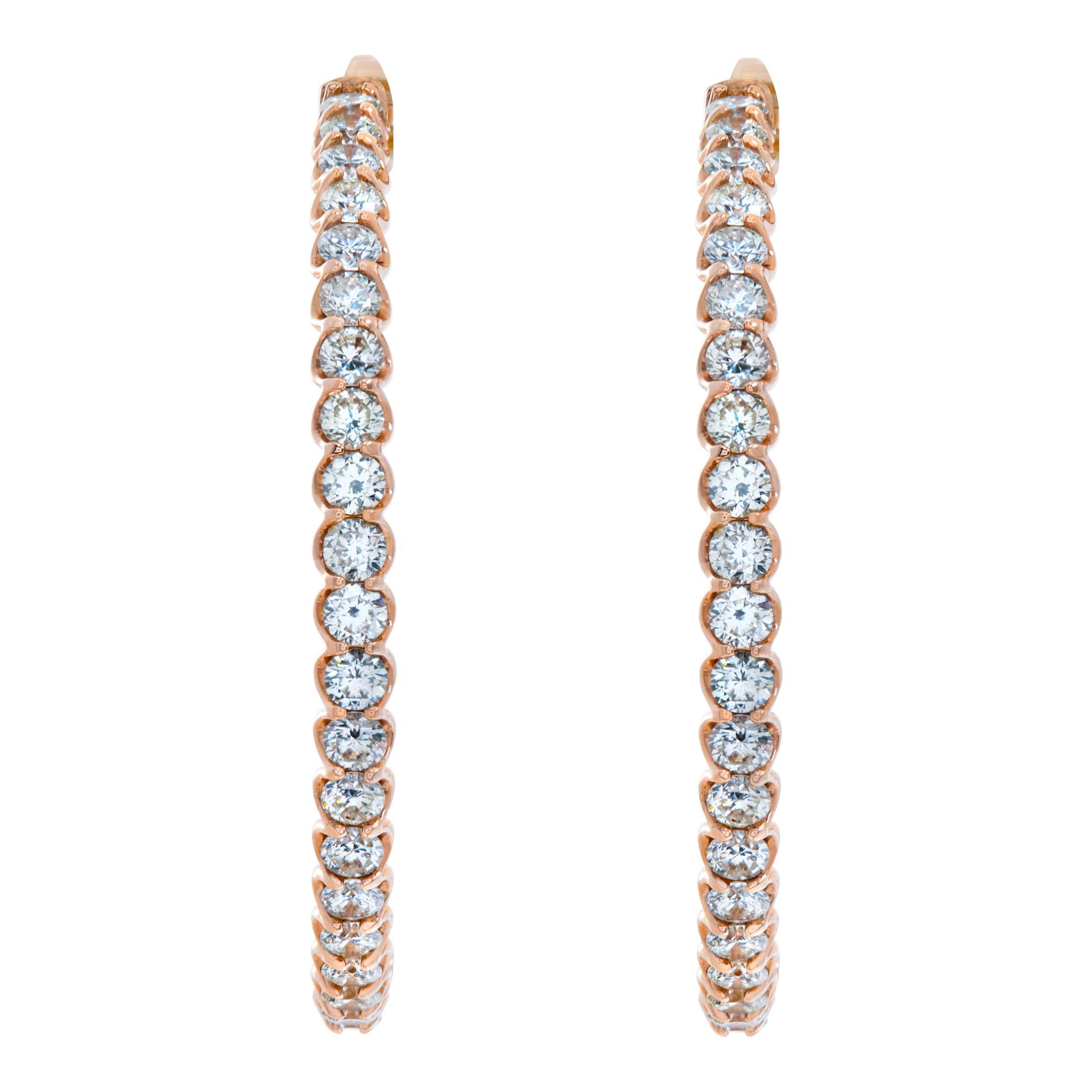 Inside-out large diamond 14k rose gold hoops