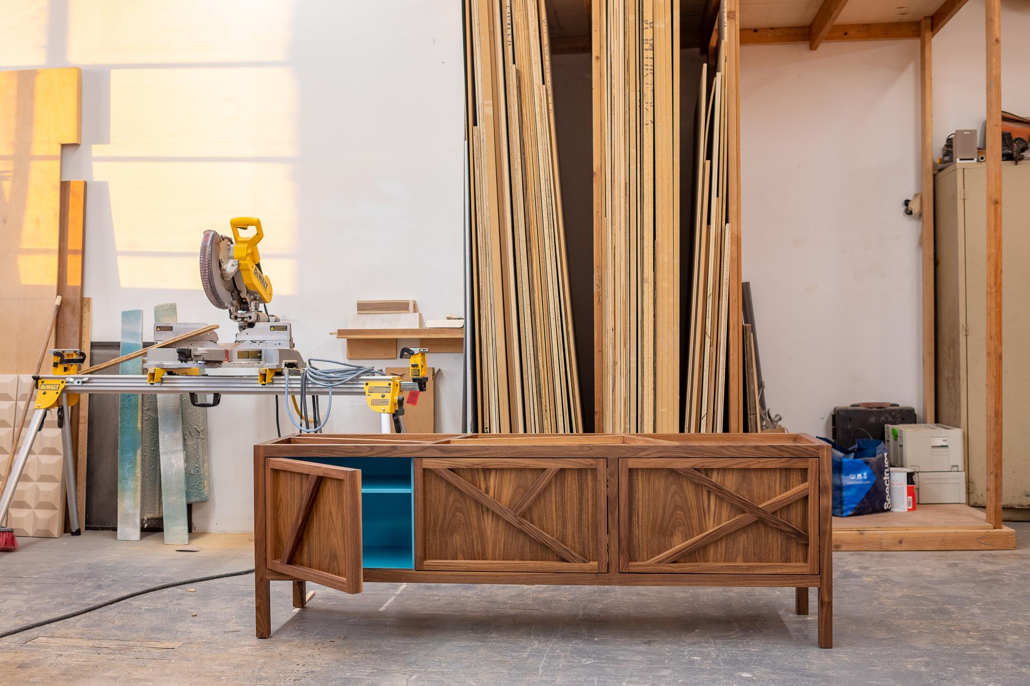American Inside-Out Largo Credenza TV Cabinet, Lacquer Walnut SALE LAST MONTH ON 1ST DIBS For Sale