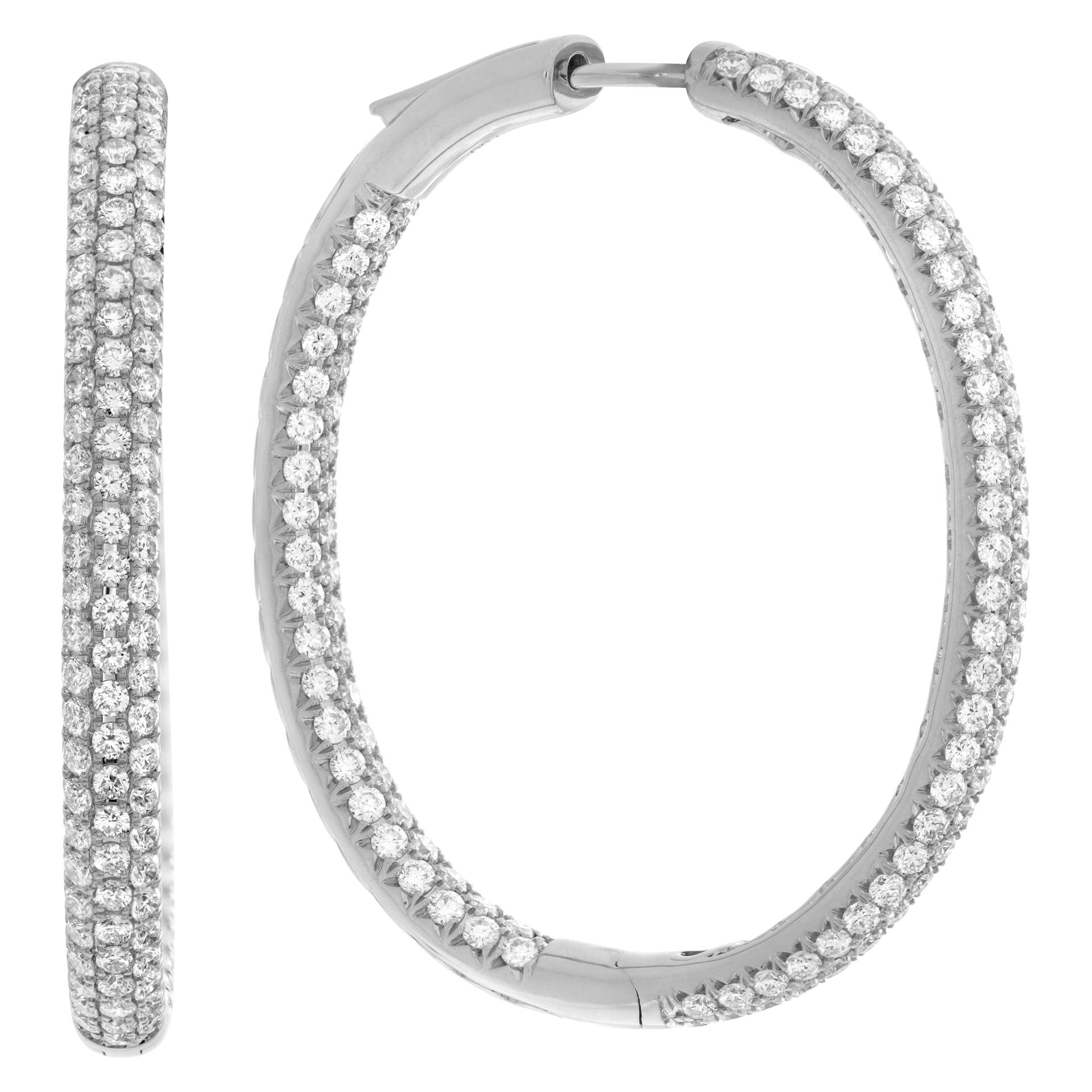 Inside Out Pave Diamond 18k White Gold Hoop Earrings In Excellent Condition For Sale In Surfside, FL