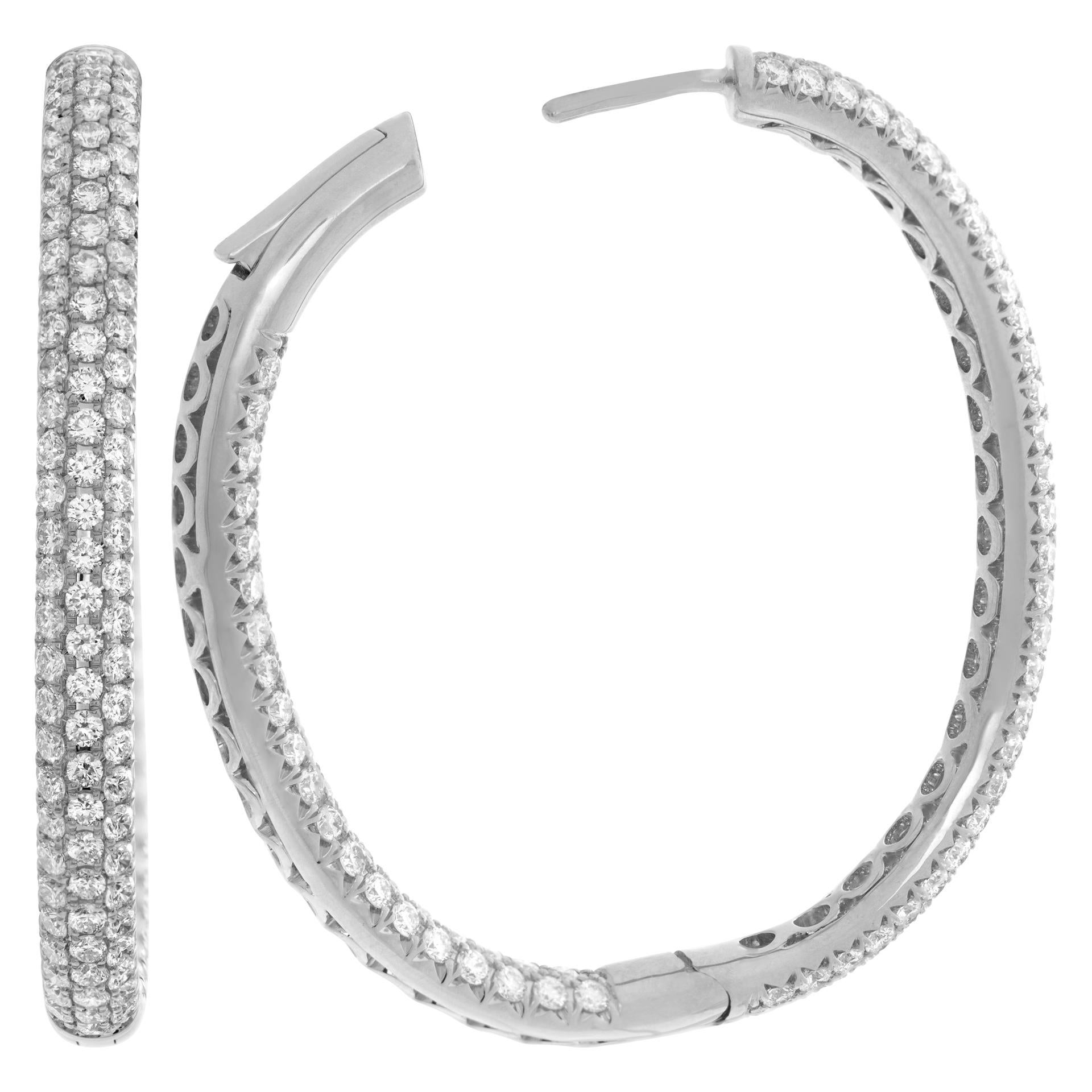 Women's Inside Out Pave Diamond 18k White Gold Hoop Earrings For Sale