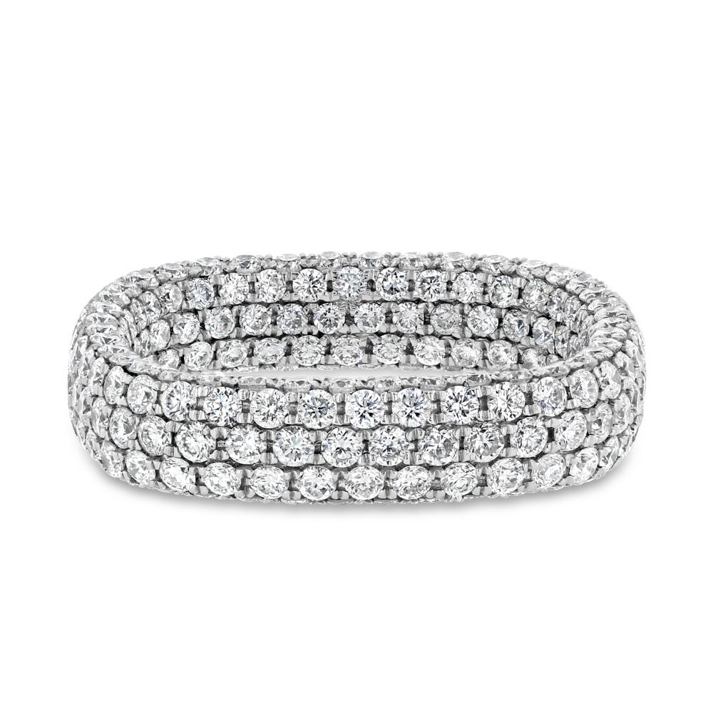 Beauty from the inside out, white diamonds cover this square-shaped ring.  Set in 18k white gold.  Size 7.   (Approx. 3.45 tcw)