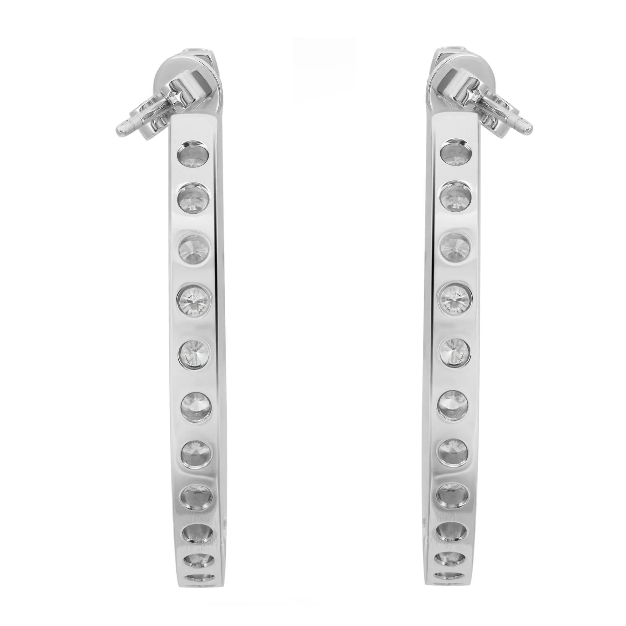 Inside Out Round Cut Diamond Hoop Earrings 18K White Gold 4.76Cttw 1.5 Inches In New Condition For Sale In New York, NY