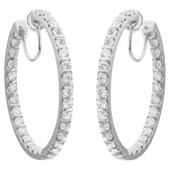 Inside Out Round Cut Diamond Hoop Earrings 18K White Gold 4.76Cttw 1.5 Inches