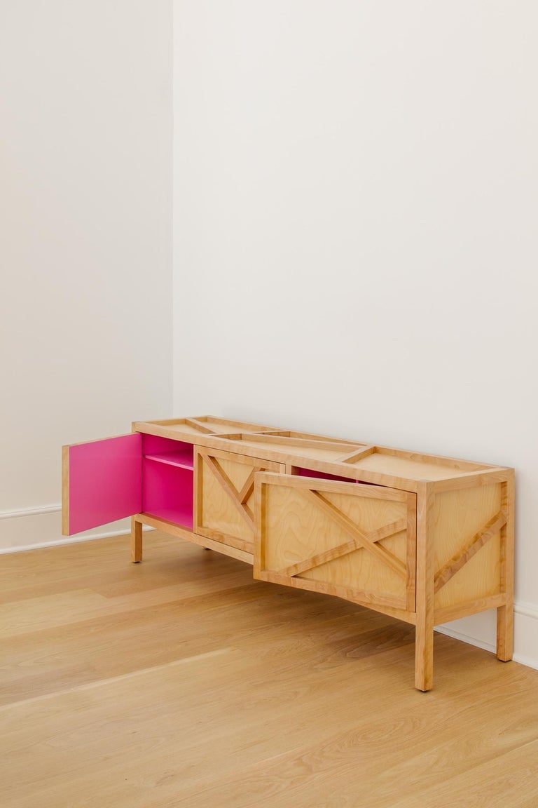 Stained Inside-Out sideboard Cabinet Largo, Fine Lacquer Pink Credenza, cupboard birch For Sale