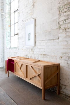 Inside-Out sideboard Cabinet Largo, Fine Lacquer Pink Credenza cupboard in birch