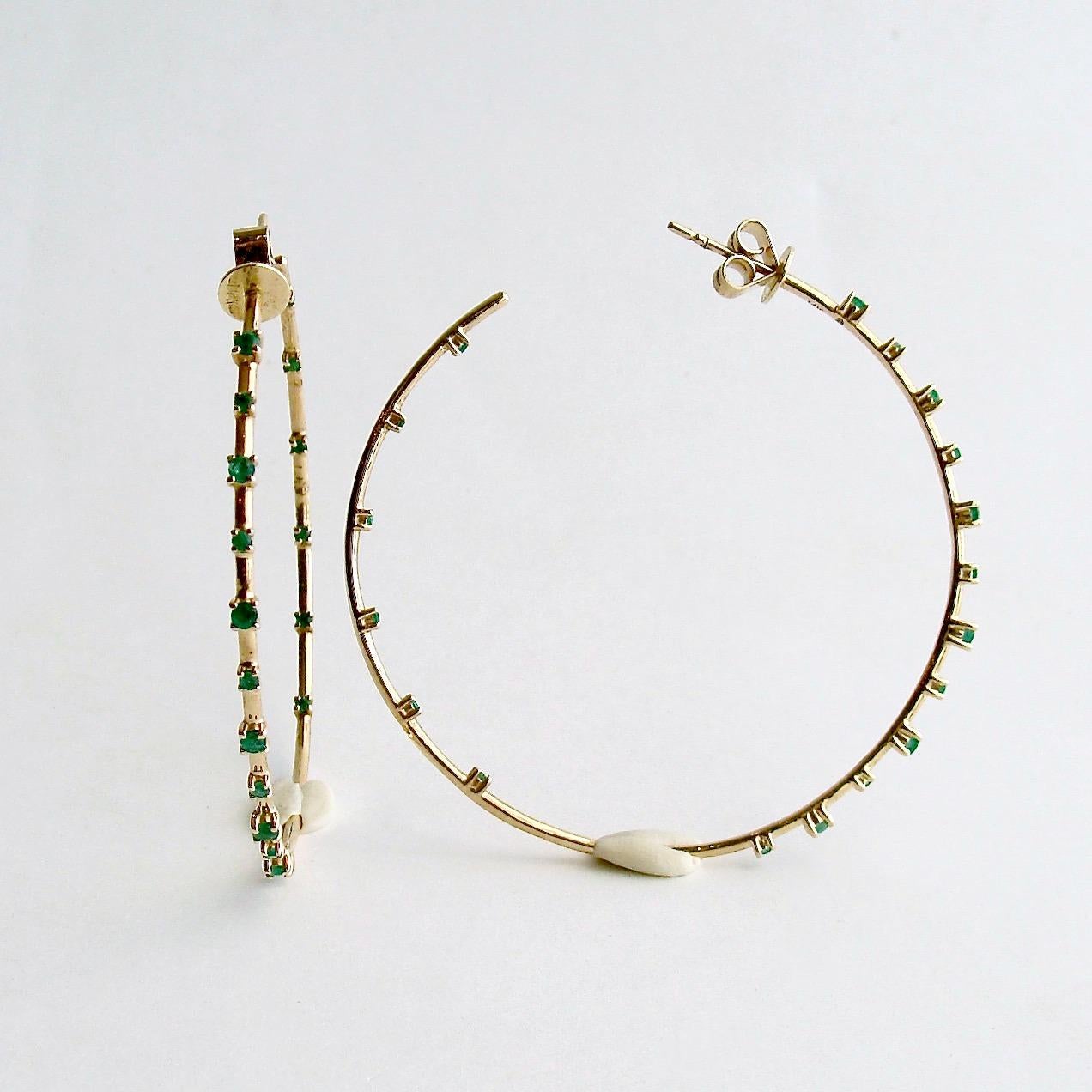 Inside Outside 14K Yellow Gold Emerald Hoop Earrings, Ariana II Emerald Earring 1