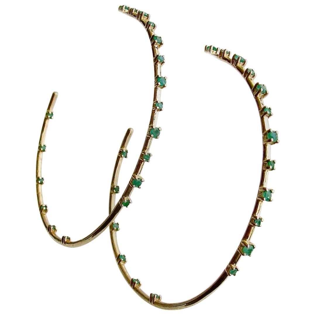 Inside Outside 14K Yellow Gold Emerald Hoop Earrings, Ariana II Emerald Earring