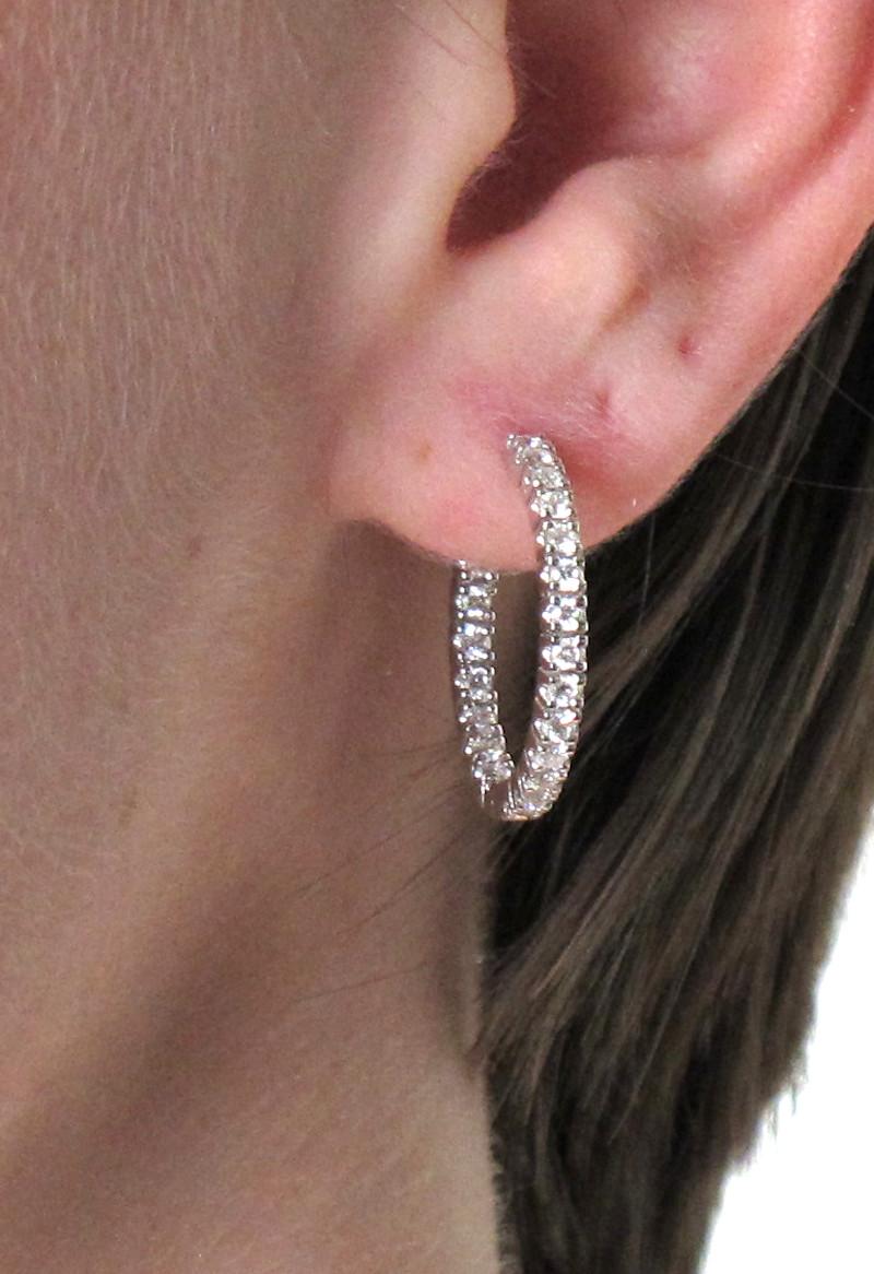Artisan Inside/Outside Diamond and 18k White Gold Hoop Post Earrings, .77 ct. t.w.