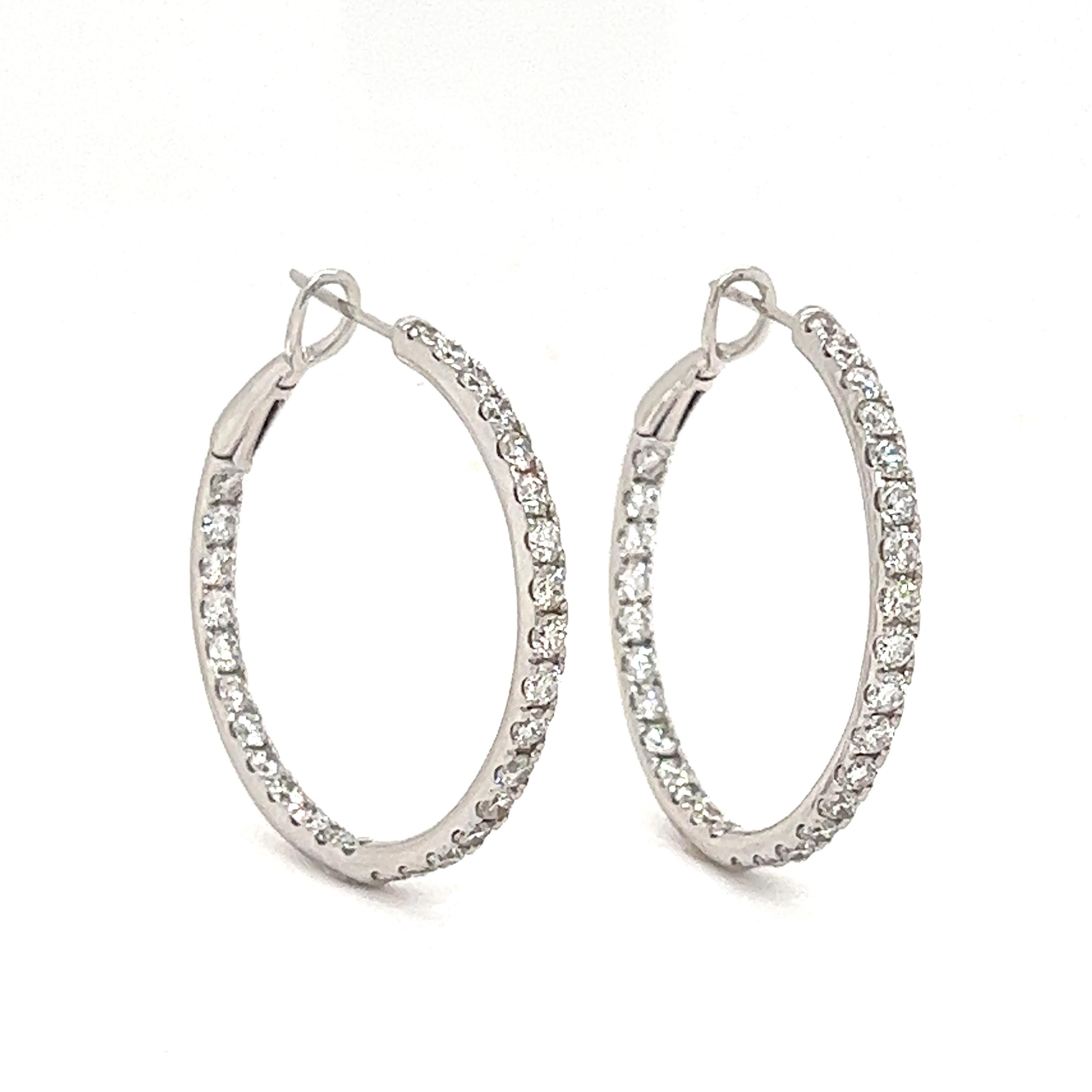 Women's or Men's Inside-Outside Diamond Hoop Earrings 2.67 Cttw