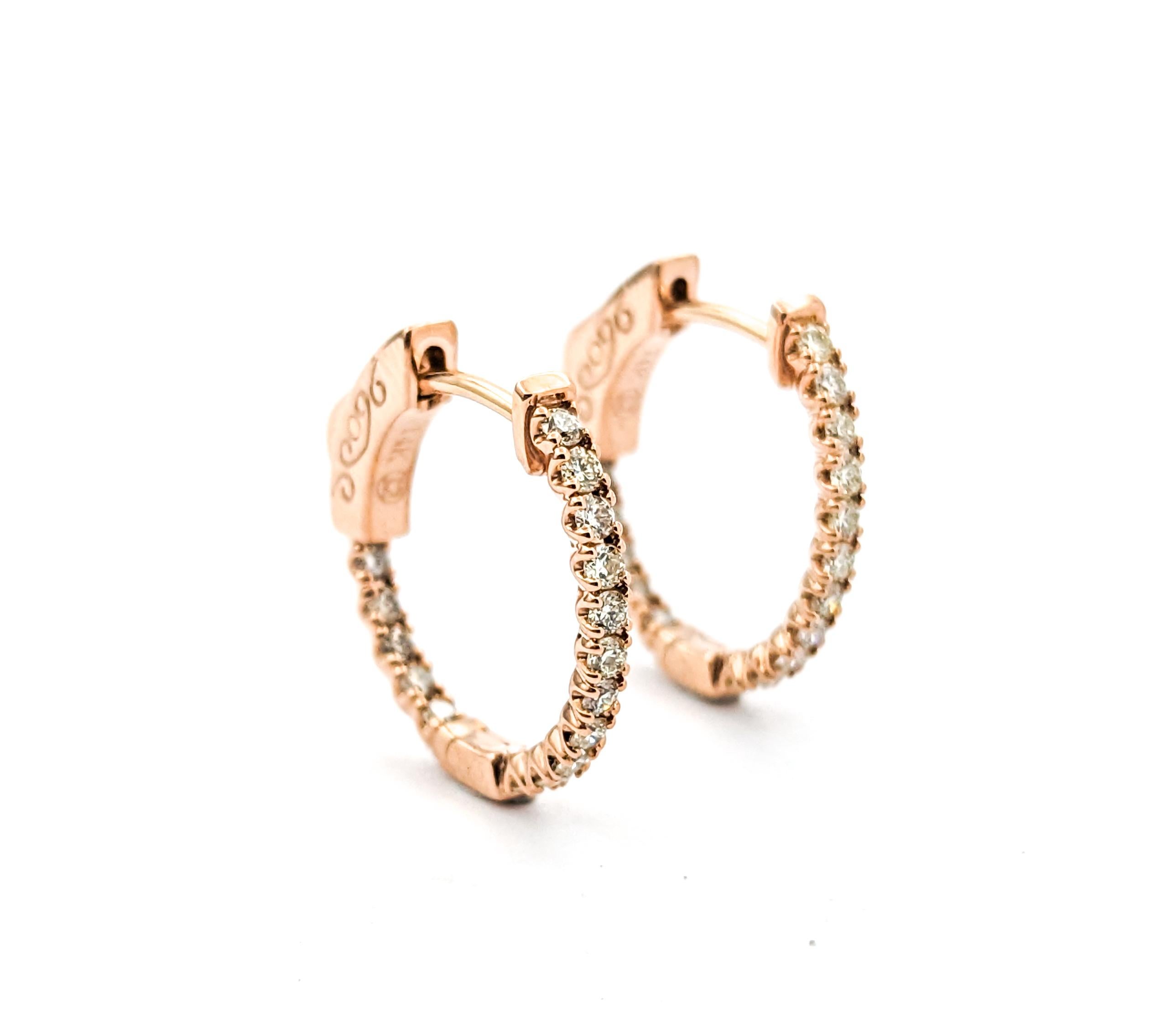 Inside/Outside Diamond Hoops Earringds In Rose Gold In Excellent Condition For Sale In Bloomington, MN