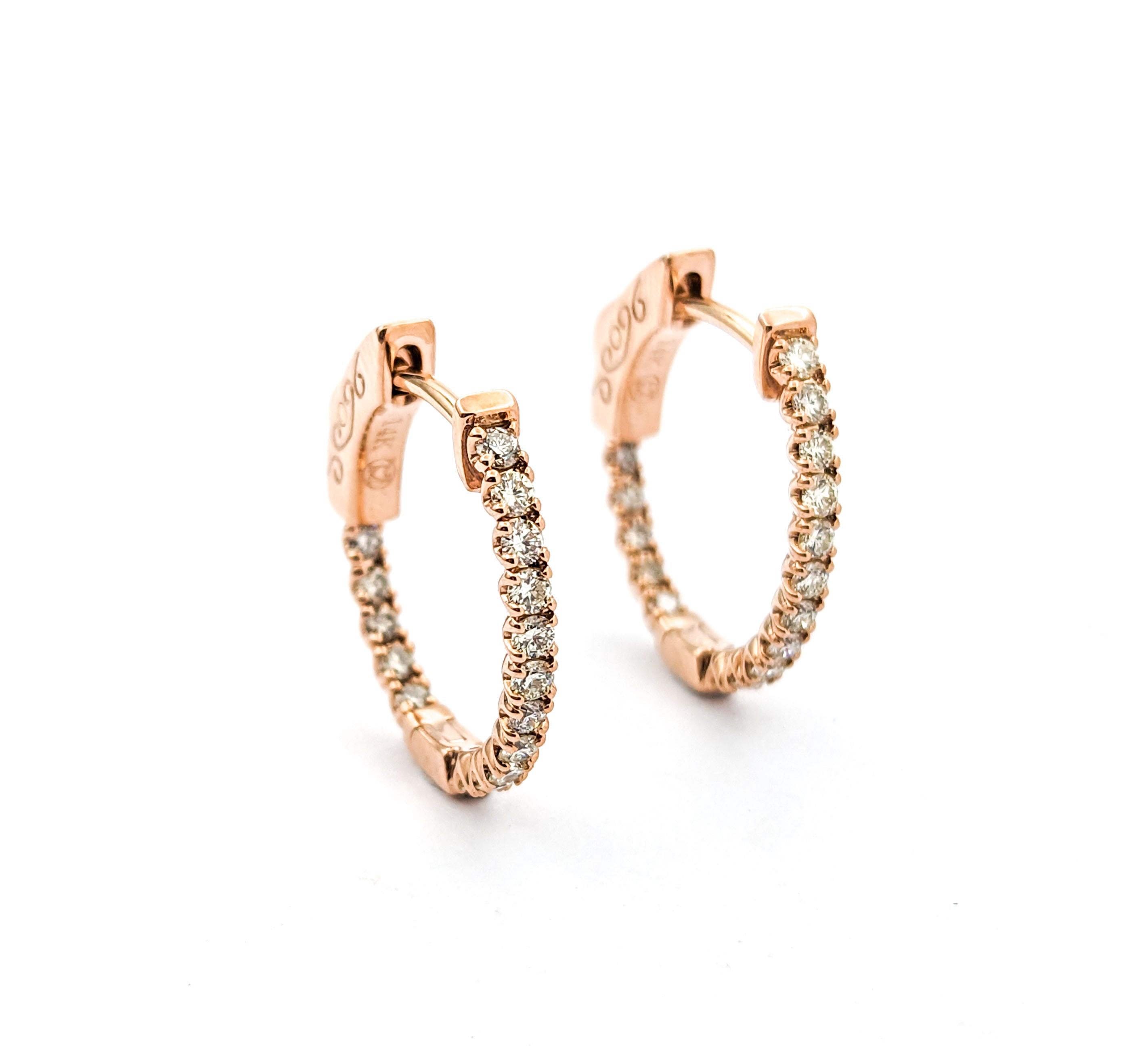 Women's Inside/Outside Diamond Hoops Earringds In Rose Gold For Sale