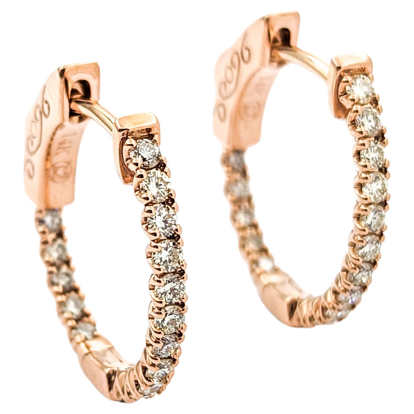 Inside/Outside Diamond Hoops Earringds In Rose Gold For Sale