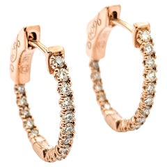 Boucles d'oreilles en or rose avec diamant intérieur/extérieur