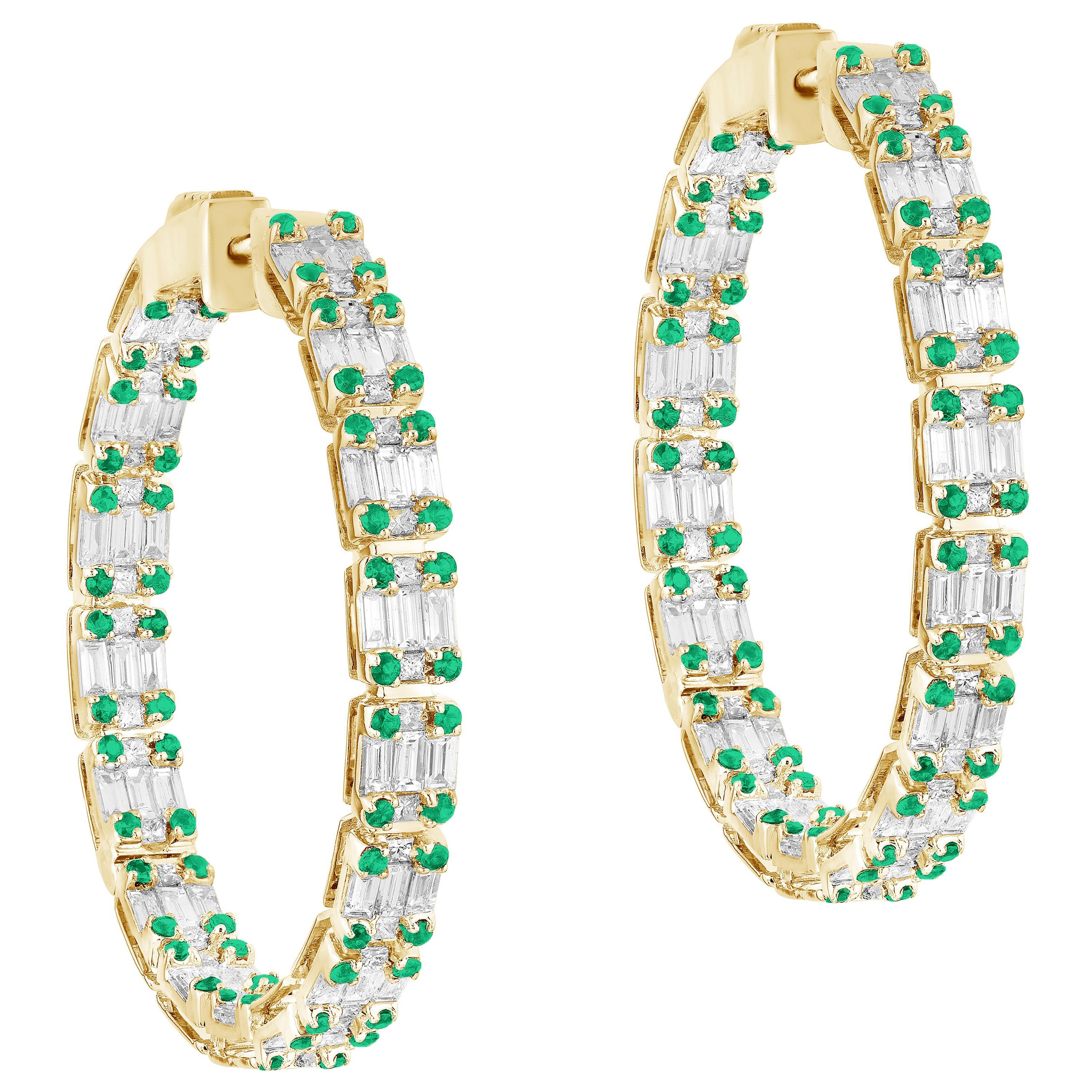 Goshwara Inside-Outside  Emerald and Diamond Hoop Earrings