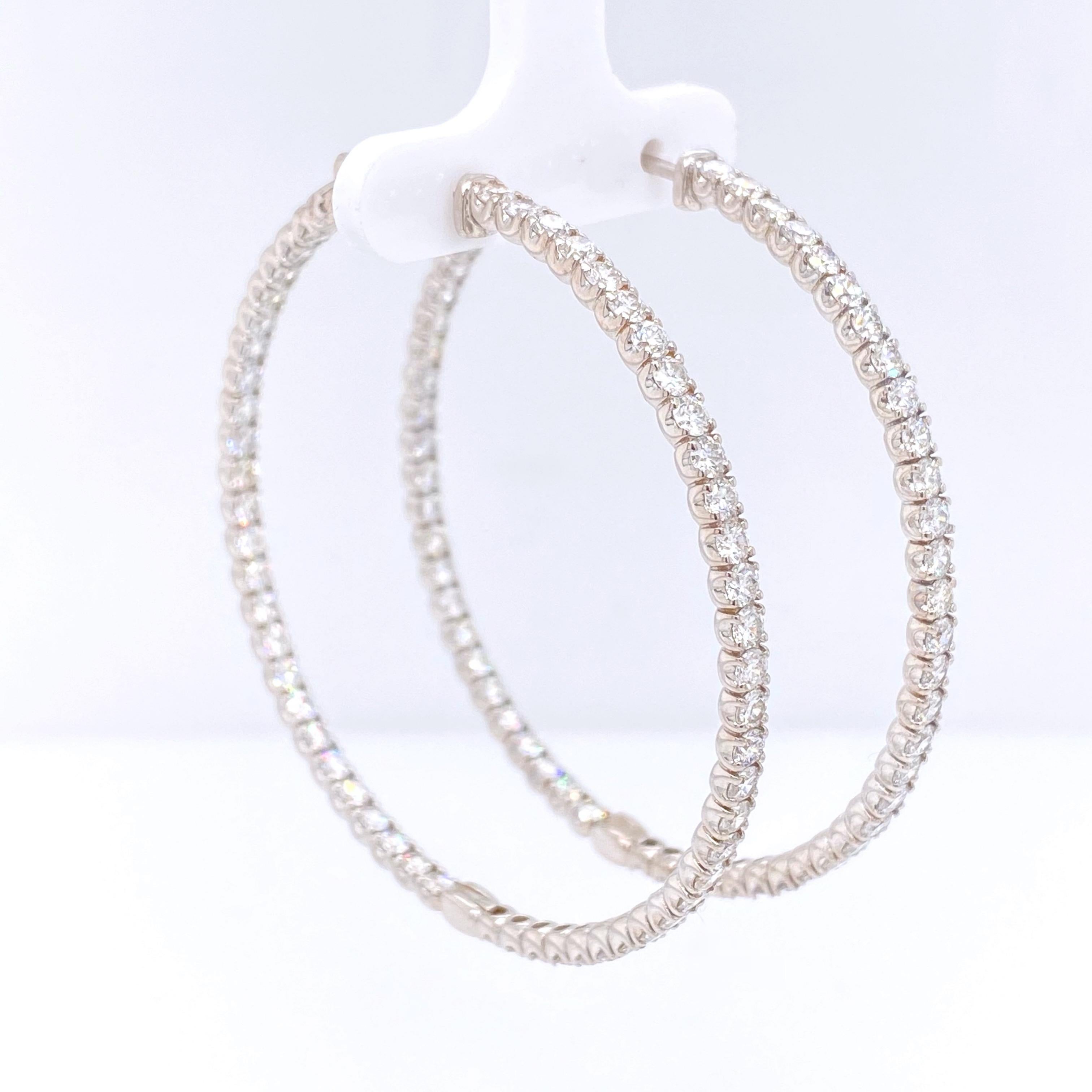 Créoles en or 14 carats avec diamants ronds et brillants à l'intérieur et à l'extérieur, 7,00 carats en vente 5