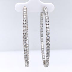 Inside Outside Round Brilliant Diamond Hoop Earrings 14 Karat Gold 7.00 Carat