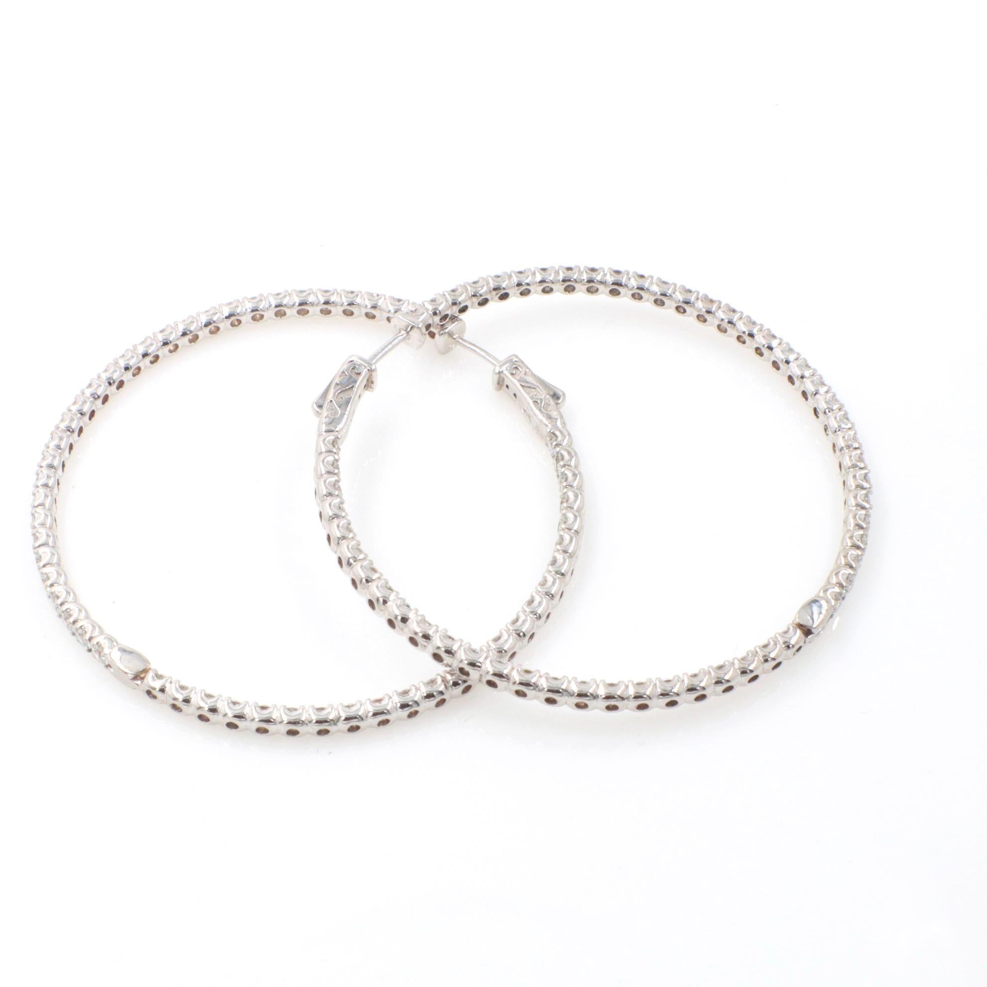 Créoles en or 14 carats avec diamants ronds et brillants à l'intérieur et à l'extérieur, 7,00 carats en vente 1