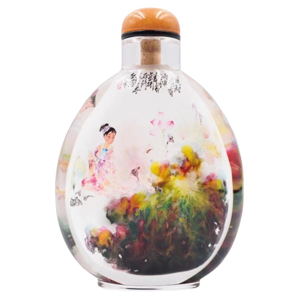 Inside Painted Crystal, "Young Girl of Elegance" Snuff Bottle by Li Yingtao 2016 For Sale