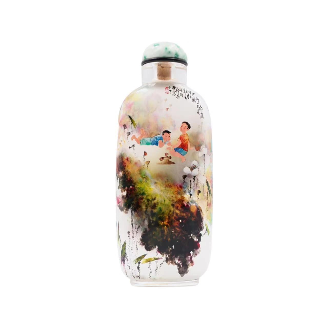 Moderne Tabatière en cristal de roche peint à l'intérieur, « Lotus blanc » de Li Yingtao, 2014 en vente