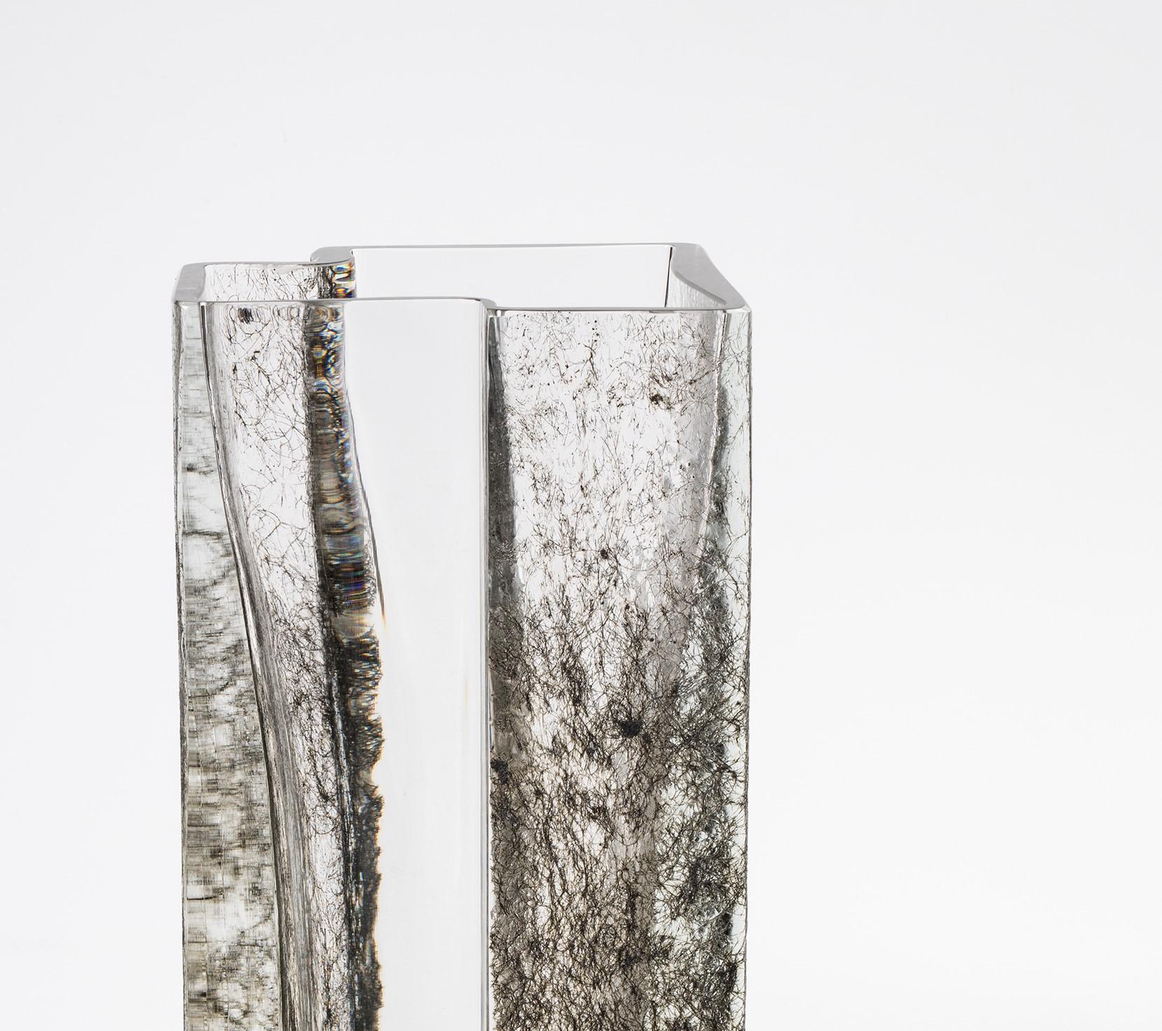 American Inside the Wood Sculpted Murano Glass Vase by Paolo Marcolongo