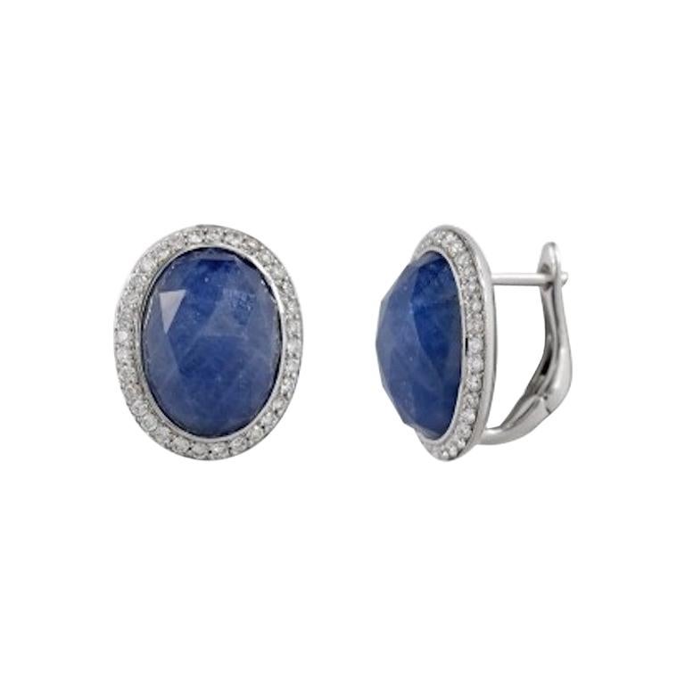 Inspired Blue Sapphire White Diamond Gold 18 Karat Earrings For Sale