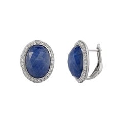 Boucles d'oreilles d'inspiration en or 18 carats avec saphir bleu et diamant blanc