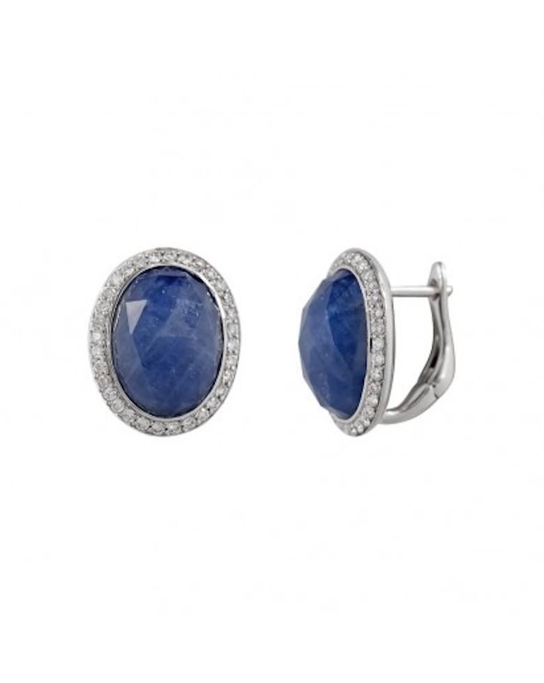 Round Cut Inspired Blue Sapphire White Diamond Gold 18 Karat Ring For Sale